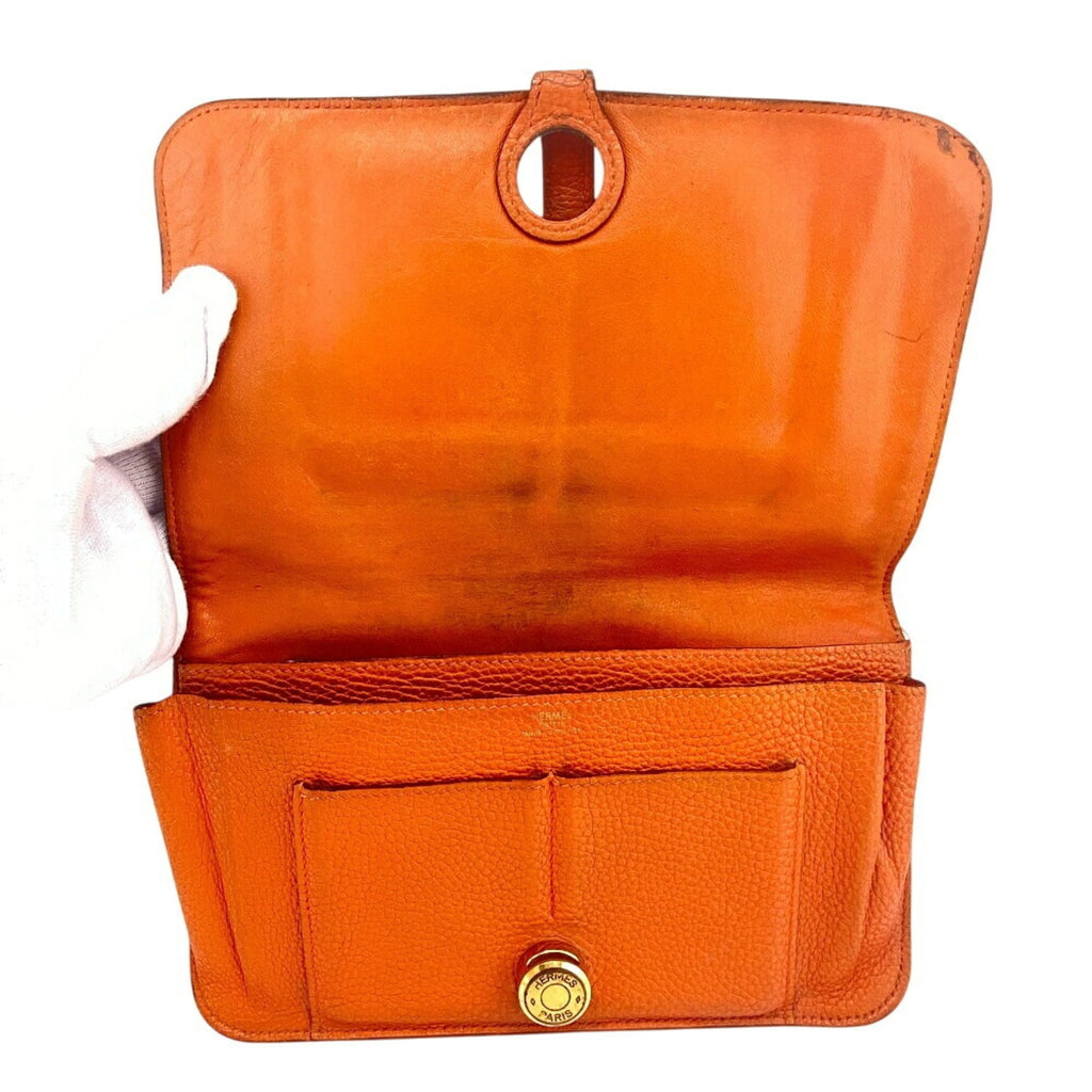 HERMES Dogon GM long wallet, orange, women's