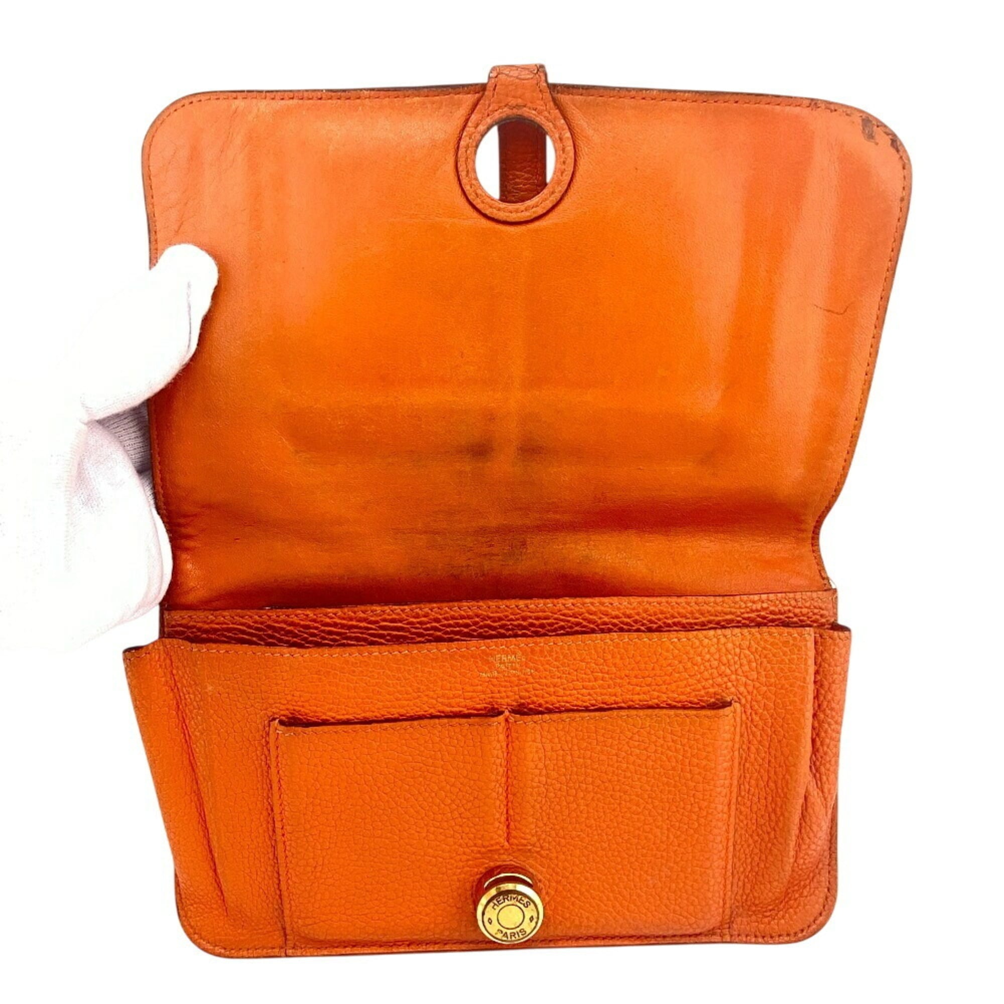 HERMES Dogon GM long wallet, orange, women's