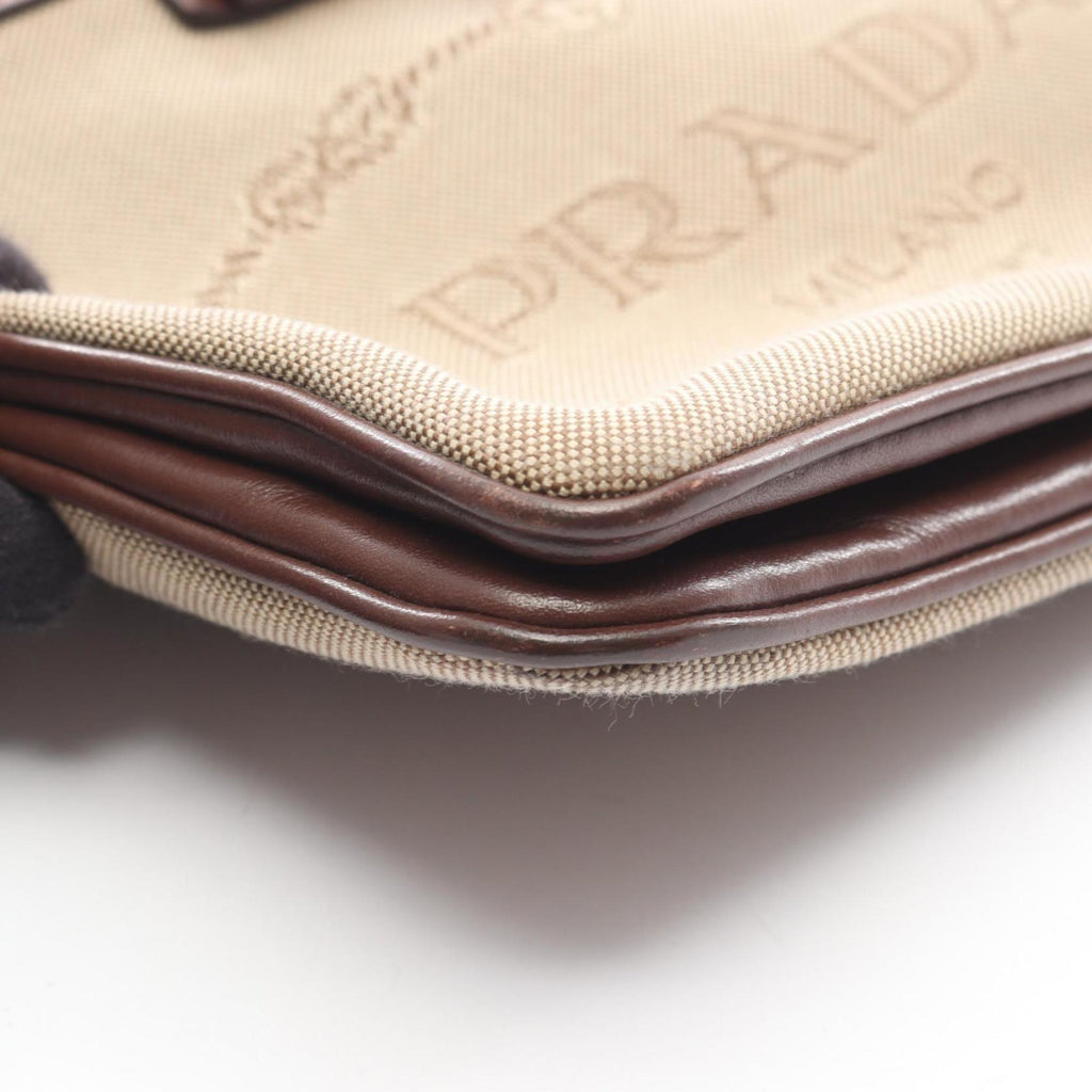 Prada Logo Jacquard Shoulder Bag, Canvas and Leather, Women's, Beige Brown, 1BH050
