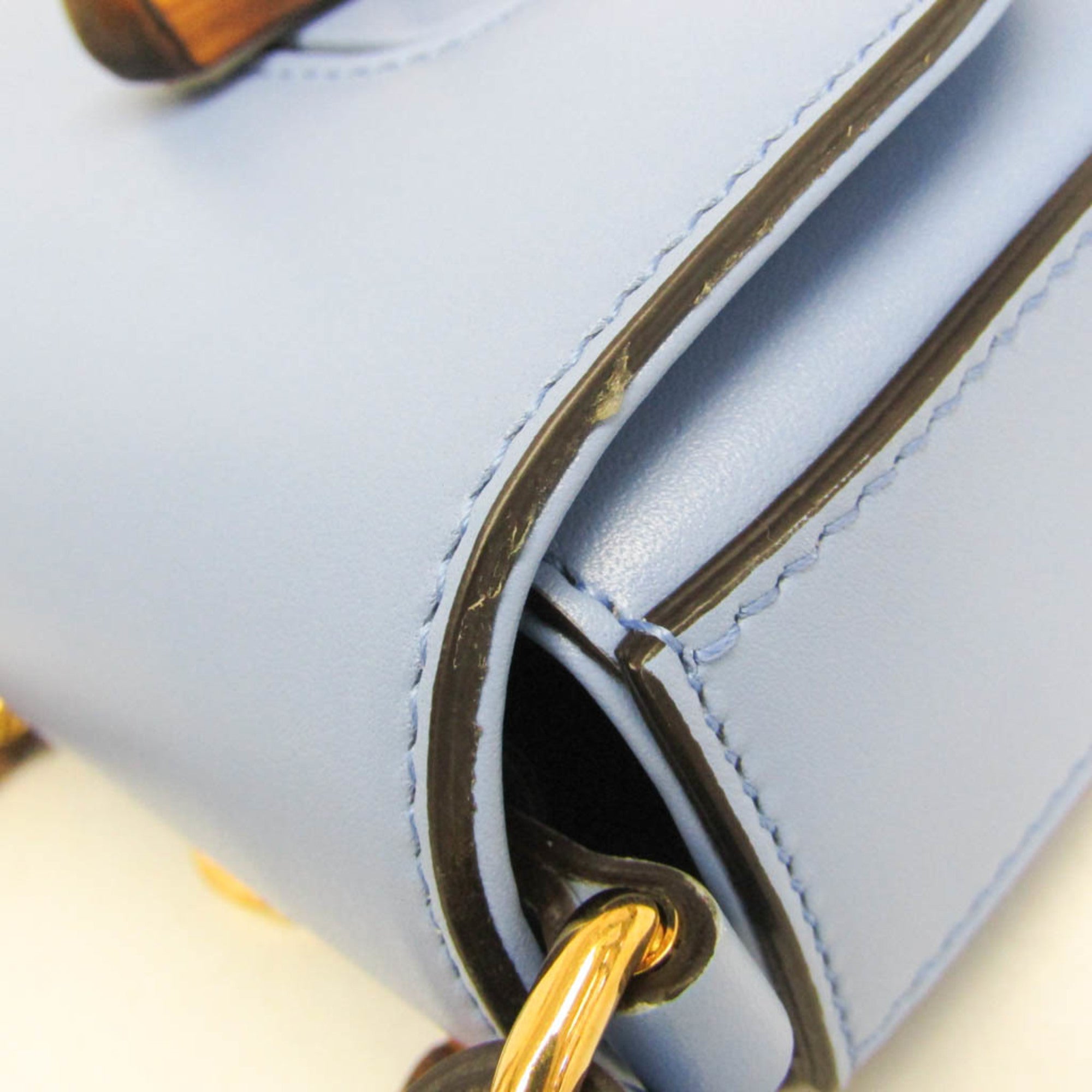 Gucci Bamboo 702106 Women's Leather Backpack,Handbag,Shoulder Bag Blue — Like New