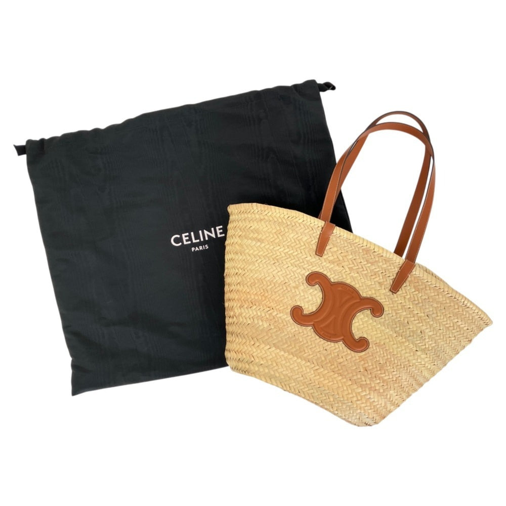 CELINE Large Triomphe Raffia x Leather Basket Bag Classic Panier Natural Tan Women's — Like New