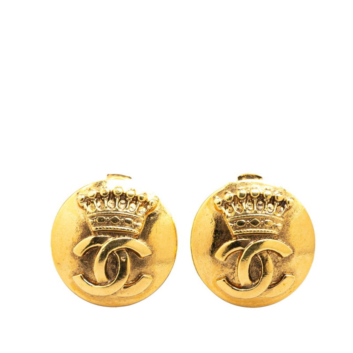 Vintage Chanel Coco Mark Crown Motif Round Earrings, Gold Plated, Women's, CHANEL