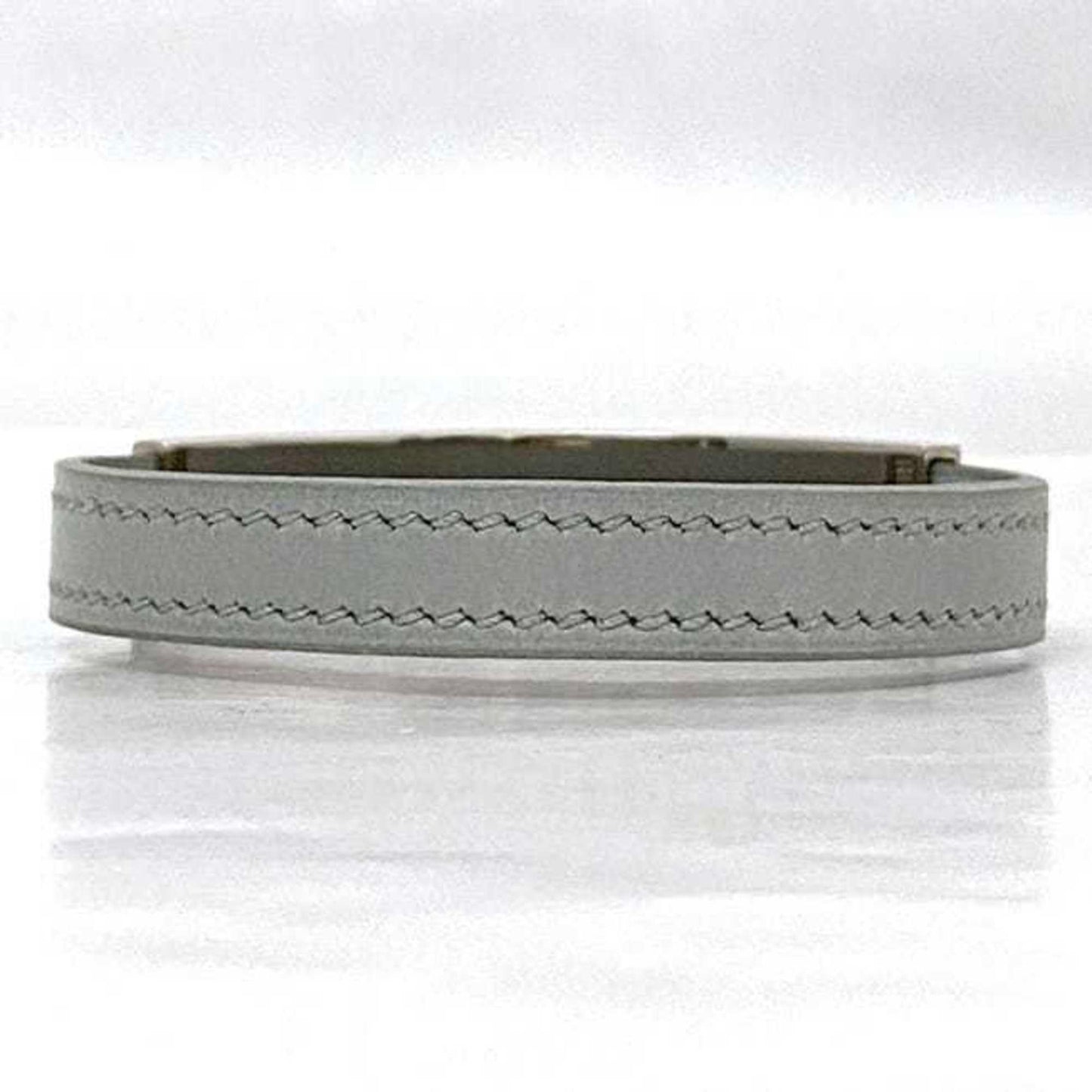 Hermes Bracelet Puspus ec-22360 Grey Silver Leather Metal □F Stamp HERMES Adjustable Size Ladies Accessory