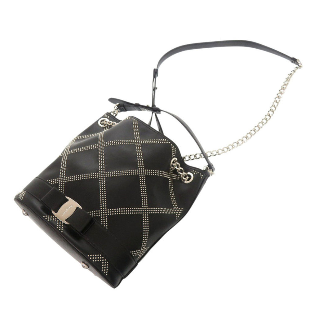 Salvatore Ferragamo Vara Ribbon Studded Bucket Bag, Leather, Black, 2-Way Handbag/Shoulder 0772Salvatore — Like New