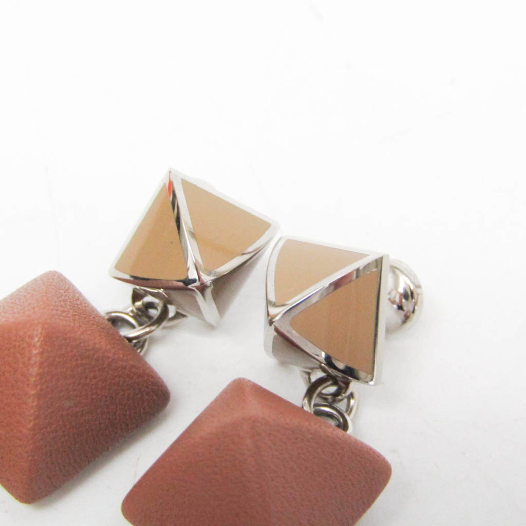 Hermes Medor Gaine GM Leather,Metal Stud Earrings Brown — Like New