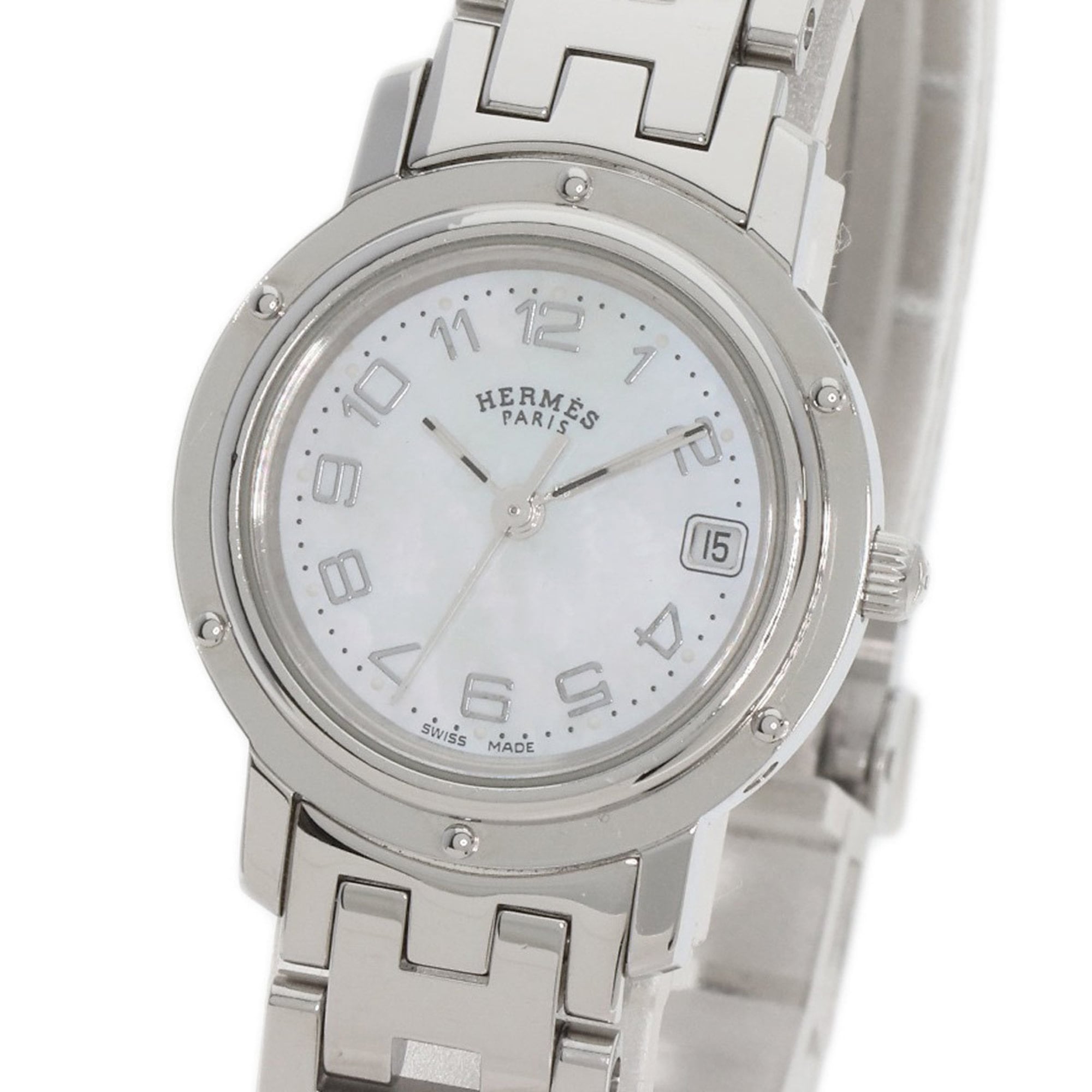 Hermes CL4.210 Clipper Nacle Watch Stainless Steel SS Ladies HERMES — Very Good