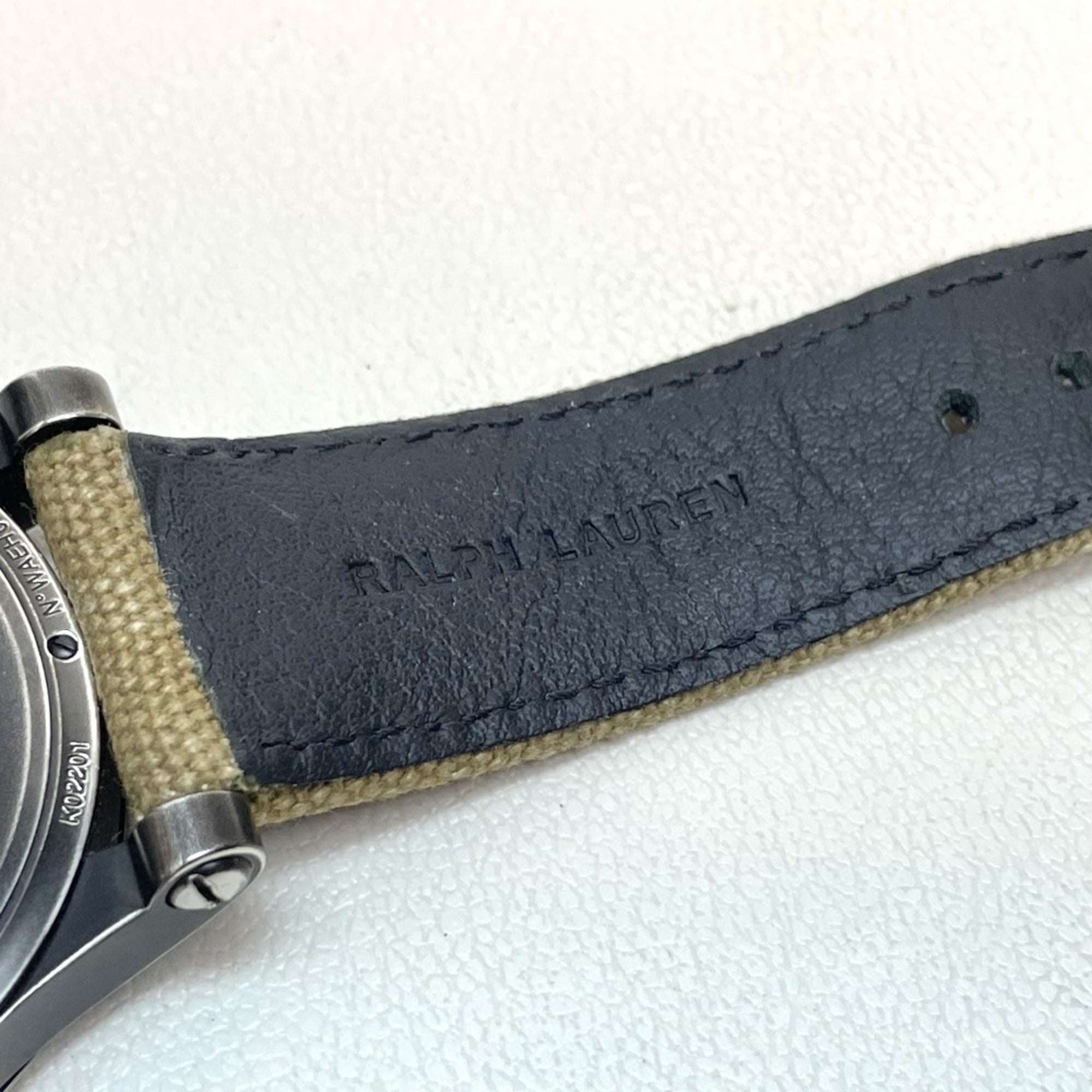 RALPH LAUREN Ralph Lauren Sporting Safari RL67 Chronometer Watch (RL0220900) with Stainless Steel Canvas Strap, Black/Khaki — Very Good