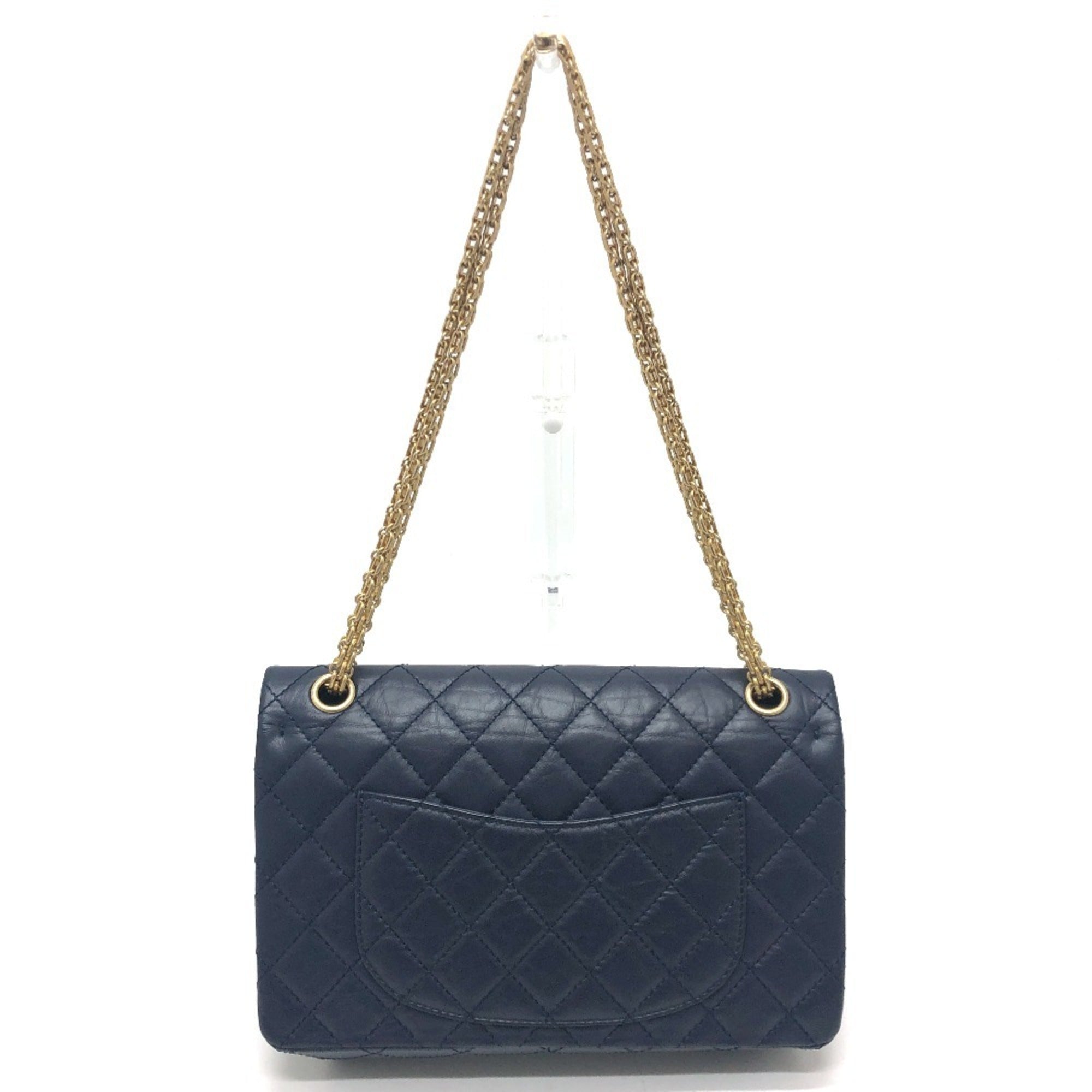 CHANEL Chanel Matelasse Double Flap 2.55 Bag Shoulder Crossbody Leather Women's Navy — Like New