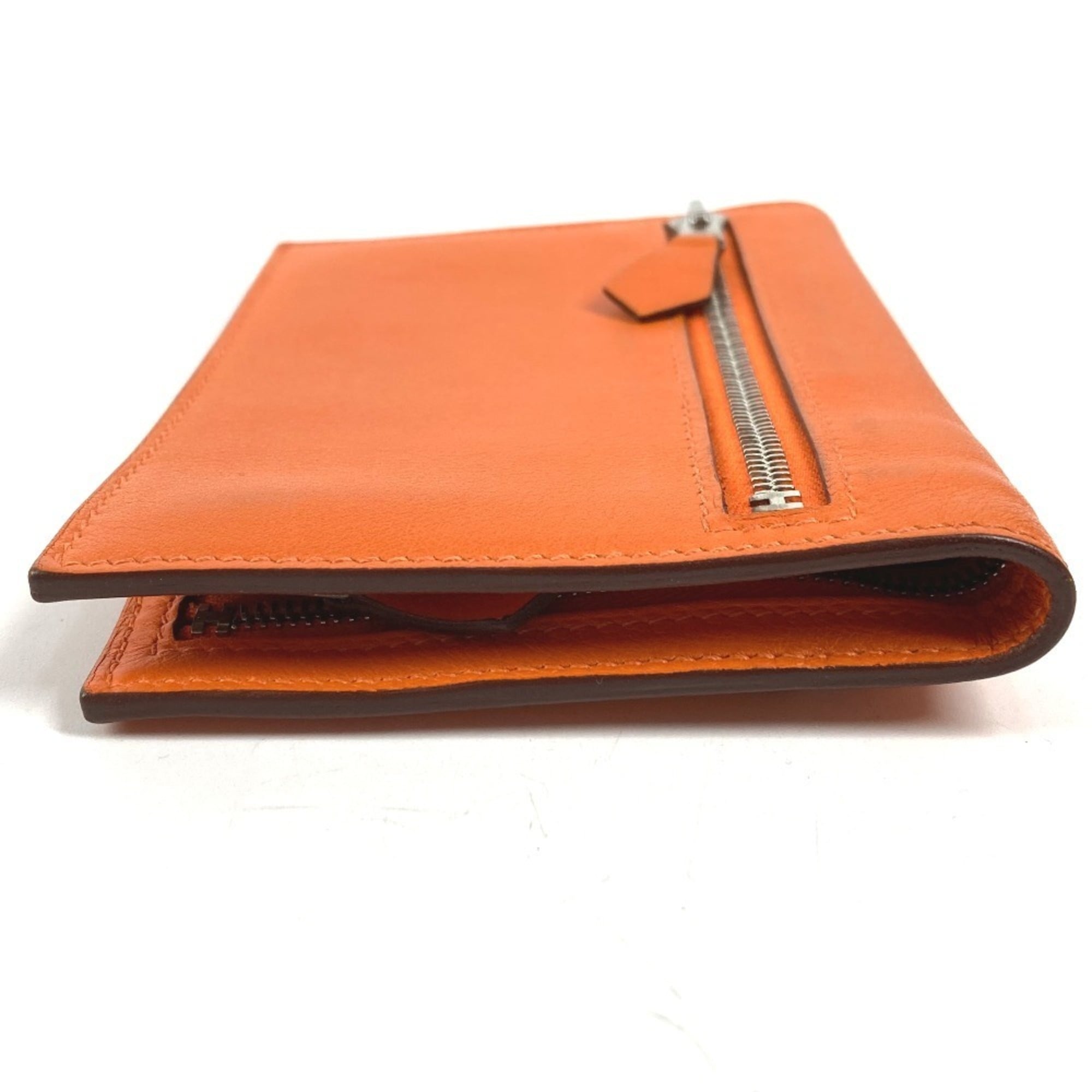 HERMES Zip Zap Compact Wallet, Bifold Swift, Men's and Women's, Orange