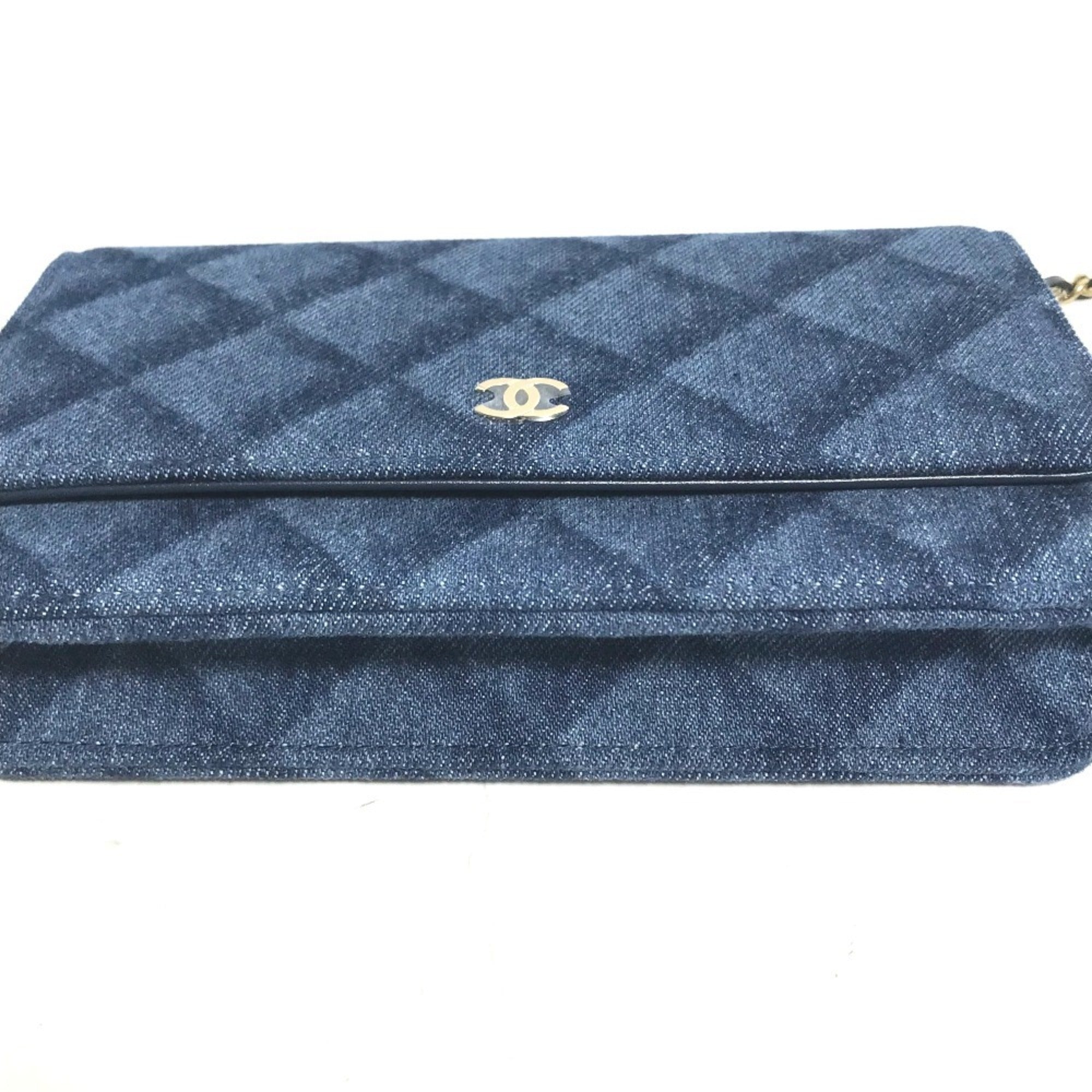 CHANEL AP0250 Long Wallet Chain Bag Matelasse Shoulder Denim Women's Blue — New - Store Return