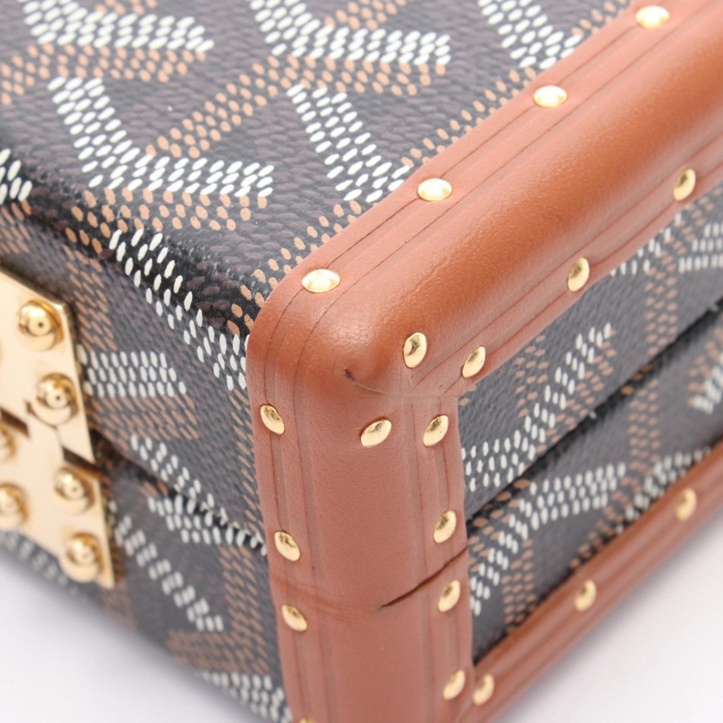 Goyard Minaudière Trunk Bag, Shoulder Coated Canvas and Leather, Women's, Black, Brown, White, MINA08PMLTY01CL03O