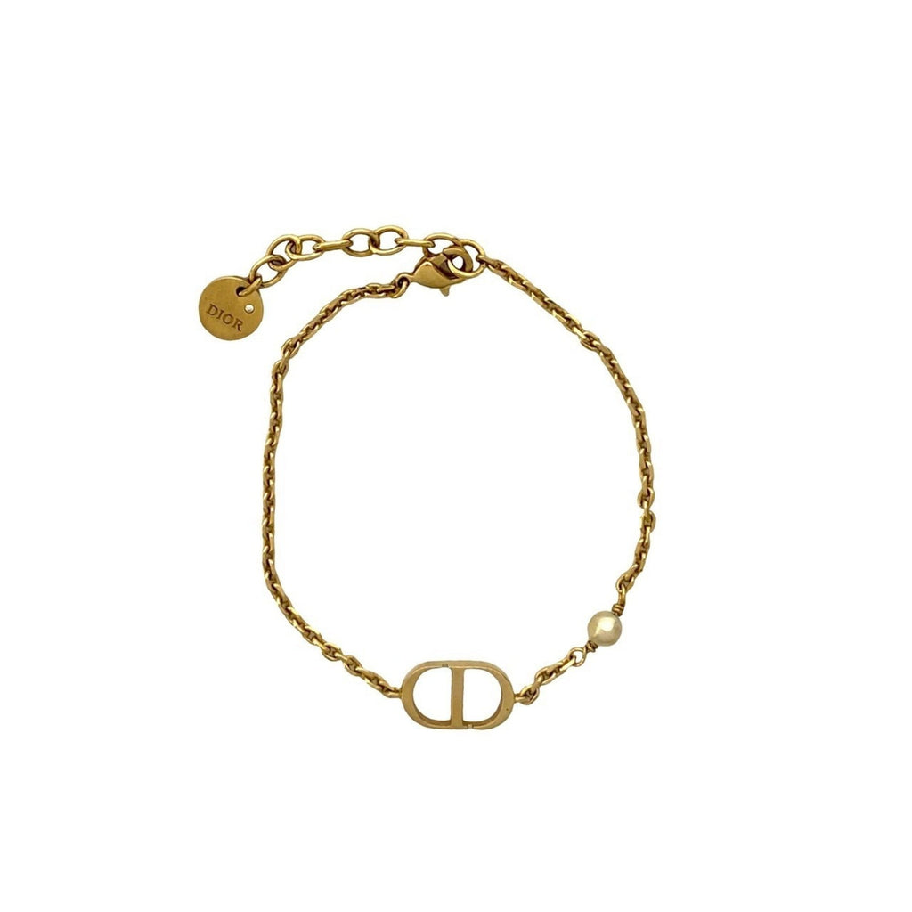 Christian Dior CD GP Faux Pearl Chain Bracelet in Gold (1135b)