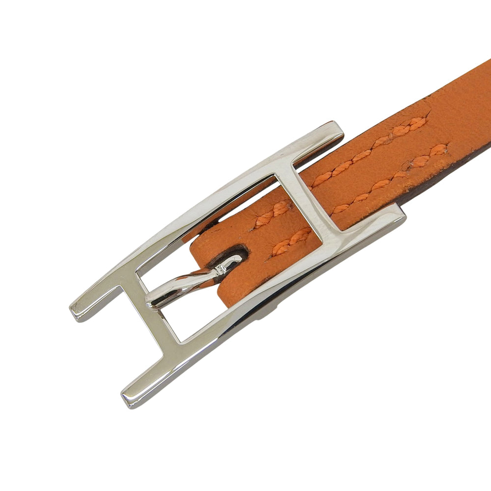 HERMES Api 3 Silver Hardware Triple Strand Leather Bracelet, Orange, Size M, □J Stamp, Women's, with Box — Like New