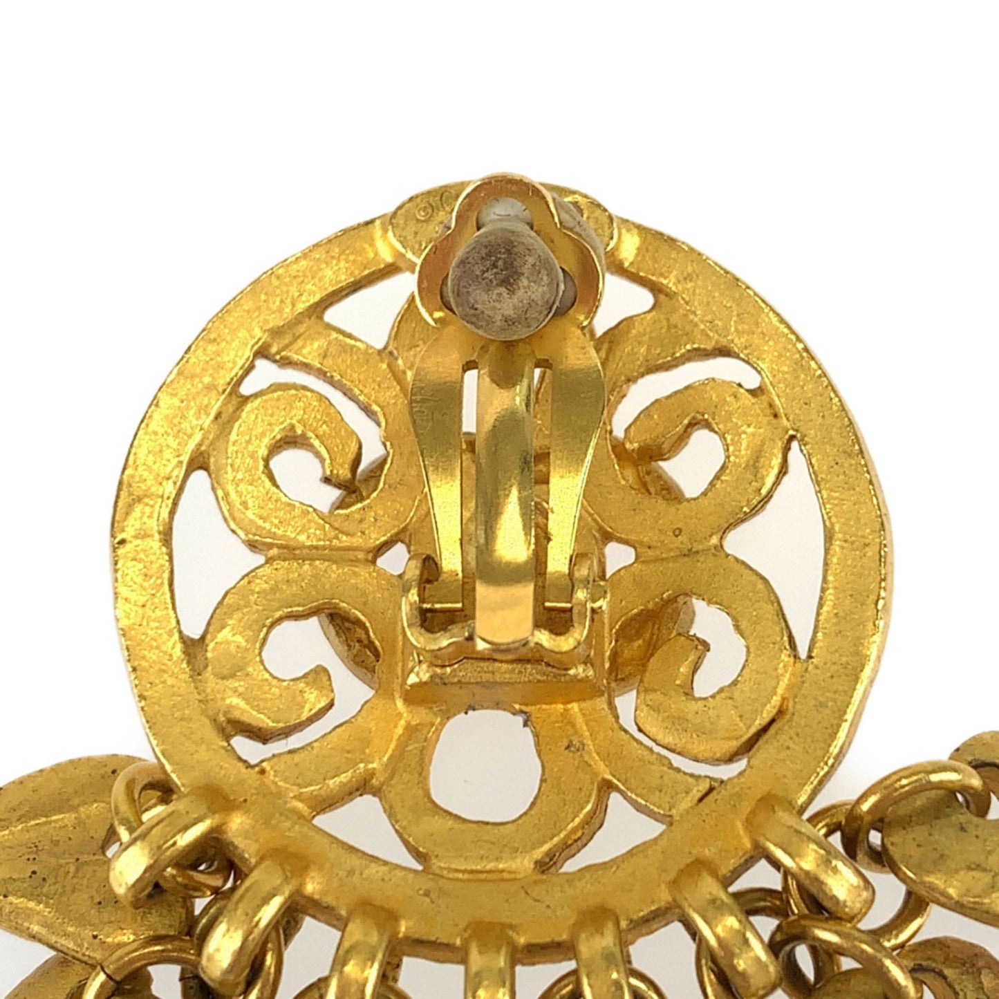 CHANEL Vintage Coco Mark Stone Gold, Red, and Blue Plated Swing Earrings for Women