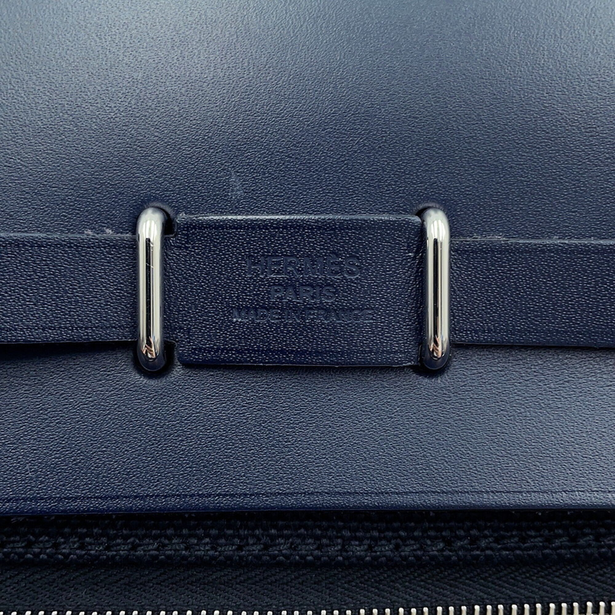 Hermes Shoulder Bag Herbag Zip Mini Black Blue Indigo Toile Military Vache Hunter K Stamp Handbag HERMES — Like New