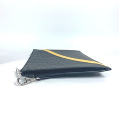 FENDI 7N0110 Flat Diagonal Zucca Second Bag Pouch Clutch Leather Men's Black x Yellow Gray E-240828-5 — Like New