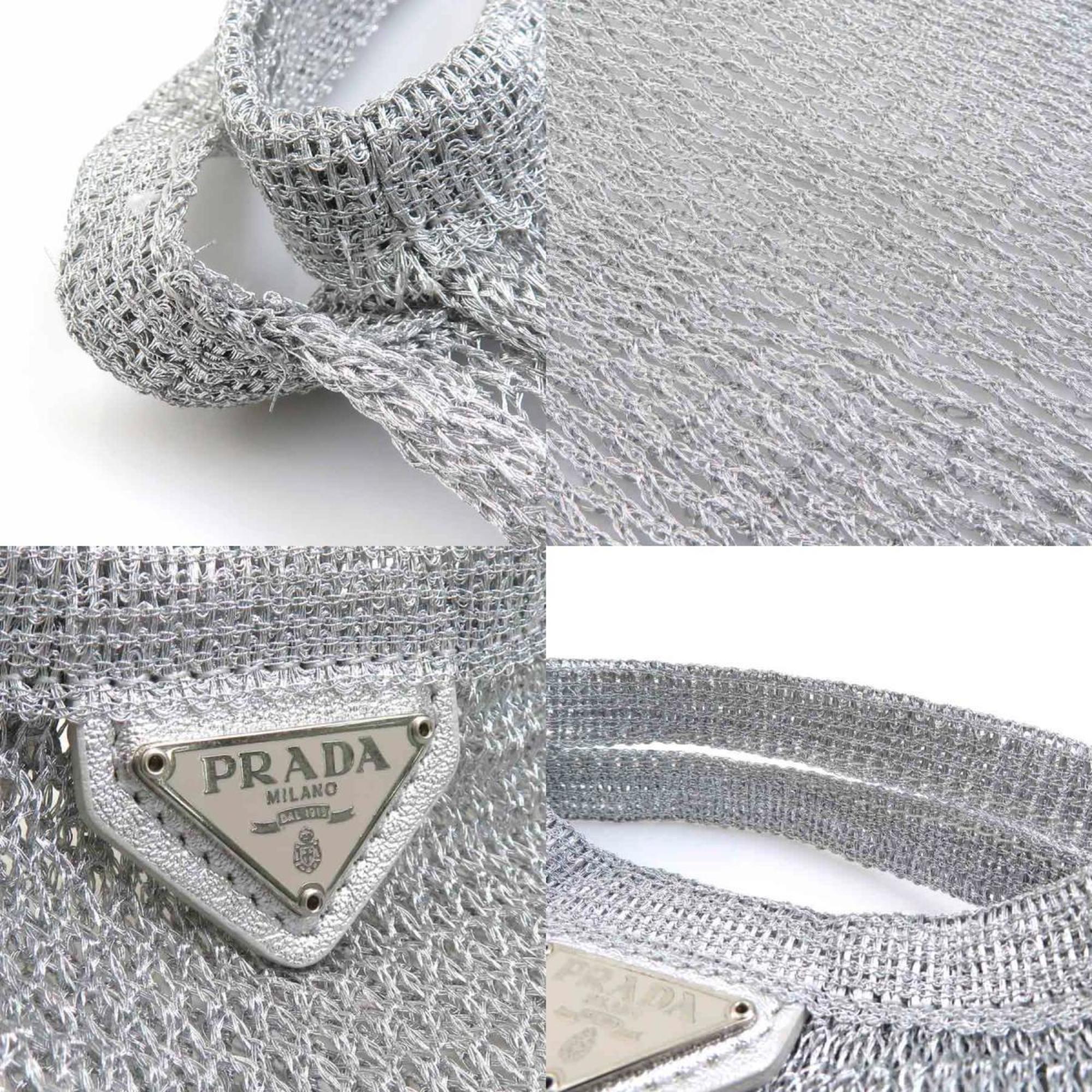 Prada PRADA handbag mesh bag cotton silver women's e61256a