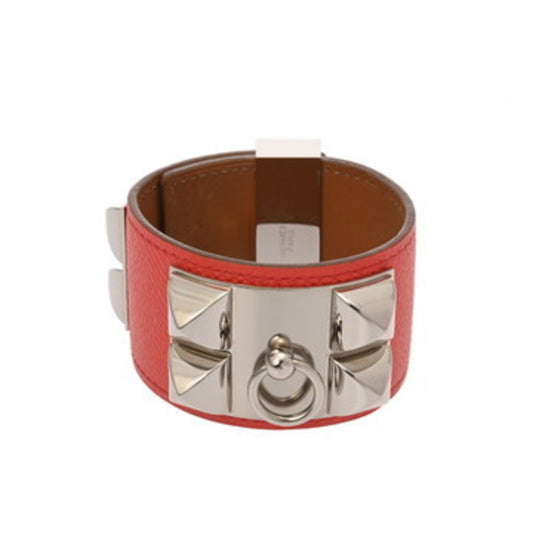 HERMES Collier de Chien GM Rose Jaipur Silver Hardware T Stamp (circa 2015) Unisex Epsom Leather Bracelet