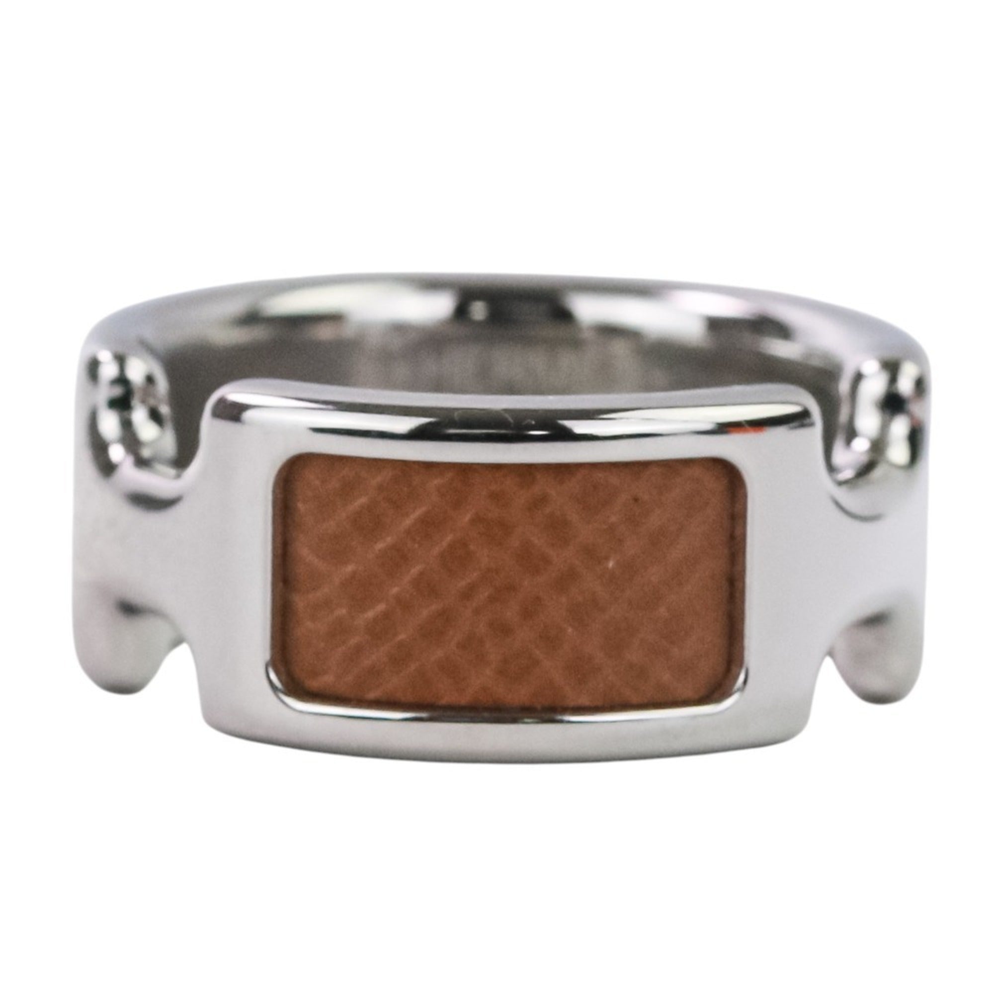 HERMES Olympe PM Ring, Small, Silver, Brown, Women's — Like New