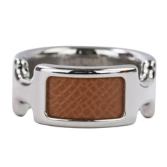HERMES Olympe PM Ring, Small, Silver, Brown, Women's — Like New