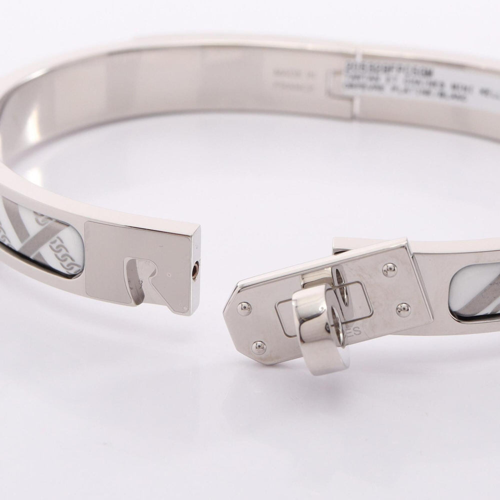 Hermes Mini Click Kelly PM Honage Tartan et Chaine Bangle Accessory, Stainless Steel Enamel, Women's, Silver/White — New - Store Return