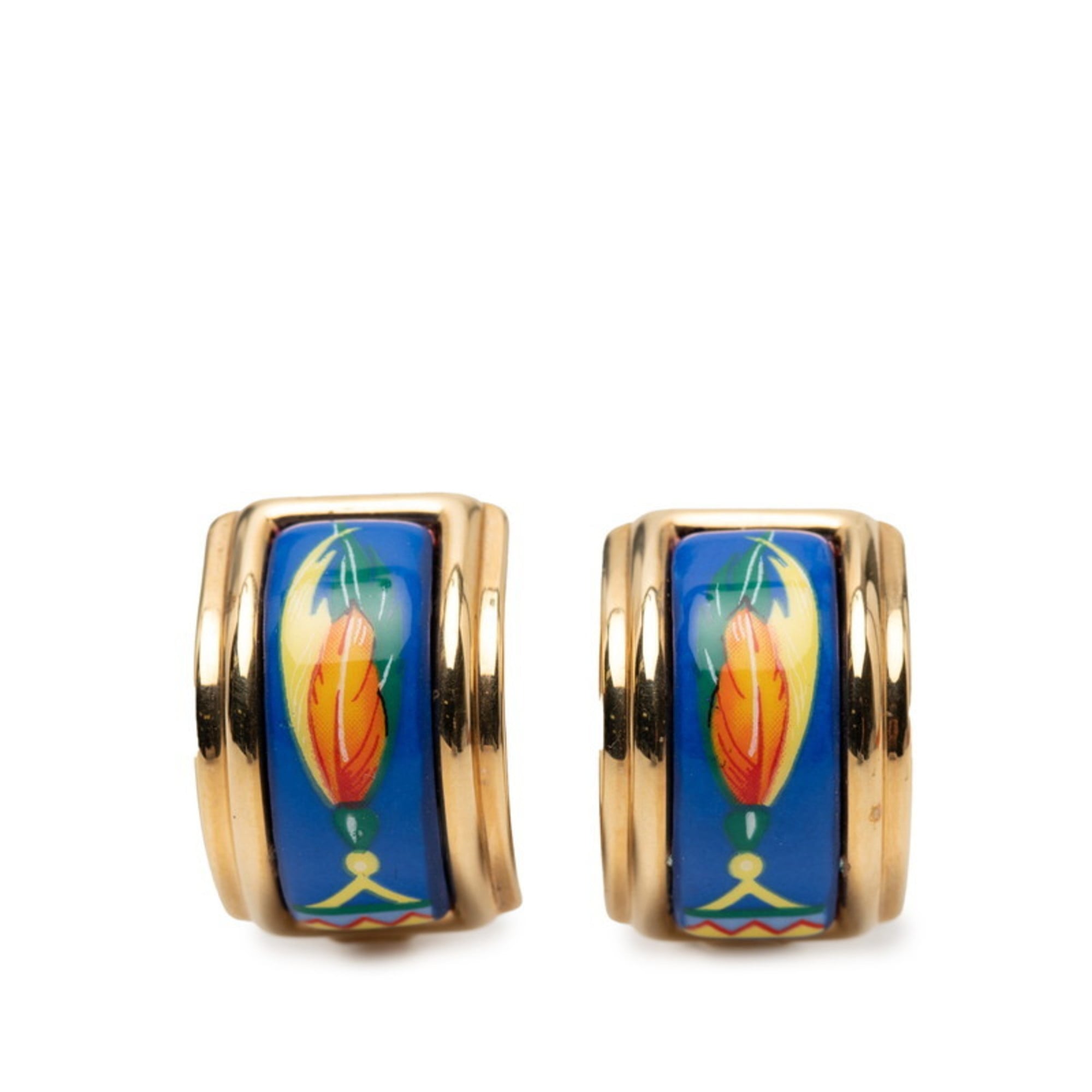 Hermes earrings, gold, blue, multicolor plated, women's, HERMES