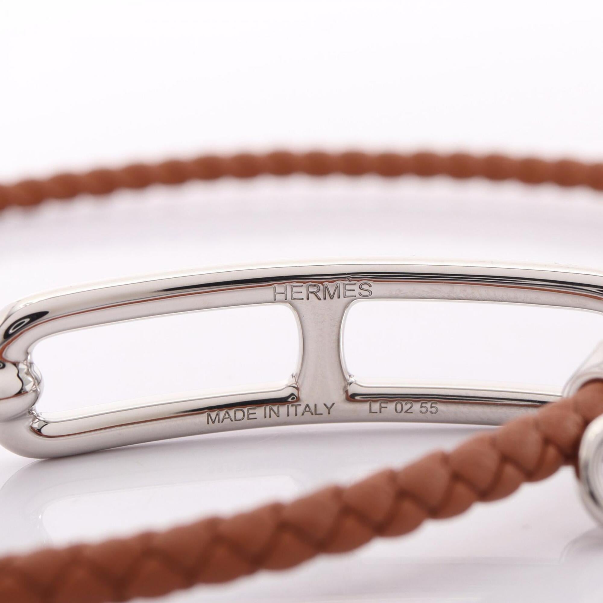 Hermes HERMES Roulis Double Tour Bracelet Accessory Stainless Steel Veau Swift Leather Women's Brown Silver — New - Store Return