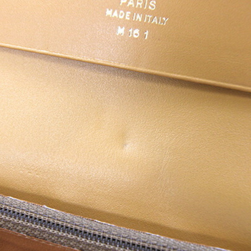 Celine bifold long wallet in macadam, dark brown, beige, PVC, and leather. Women's.