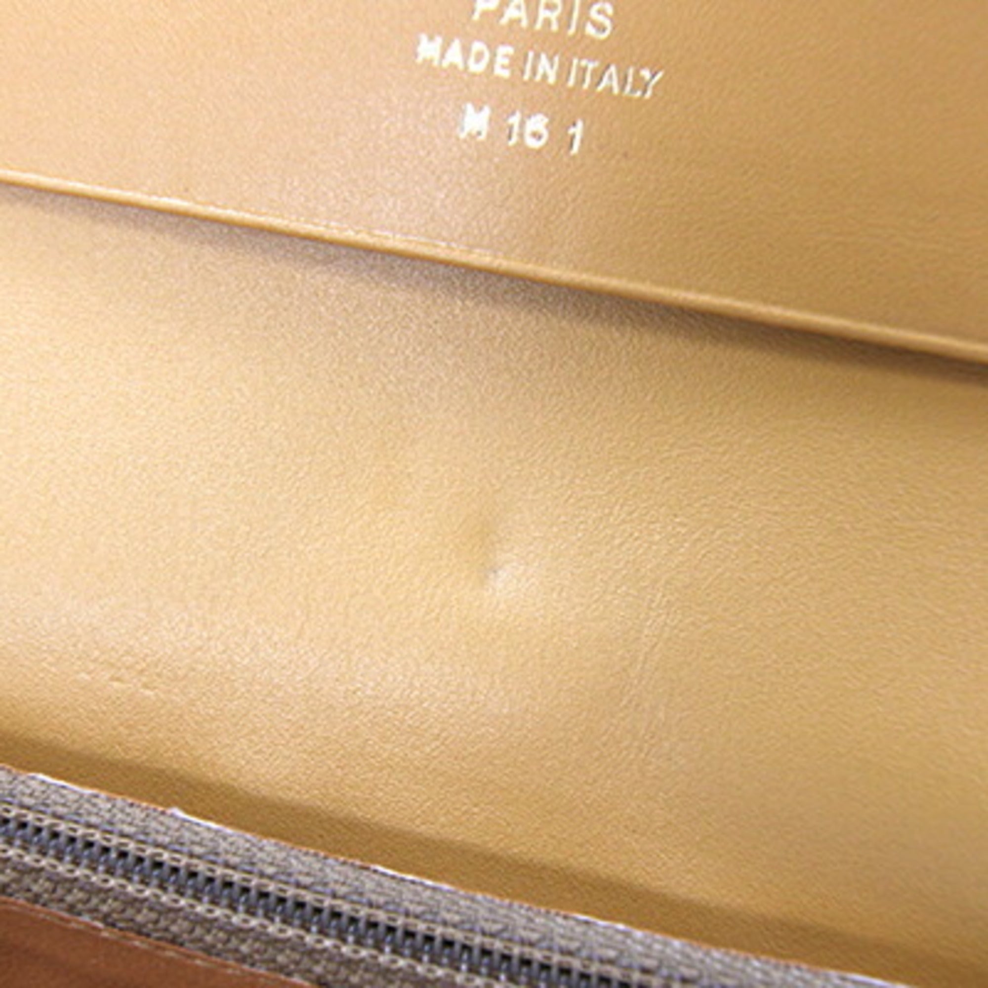 Celine bifold long wallet in macadam, dark brown, beige, PVC, and leather. Women's.