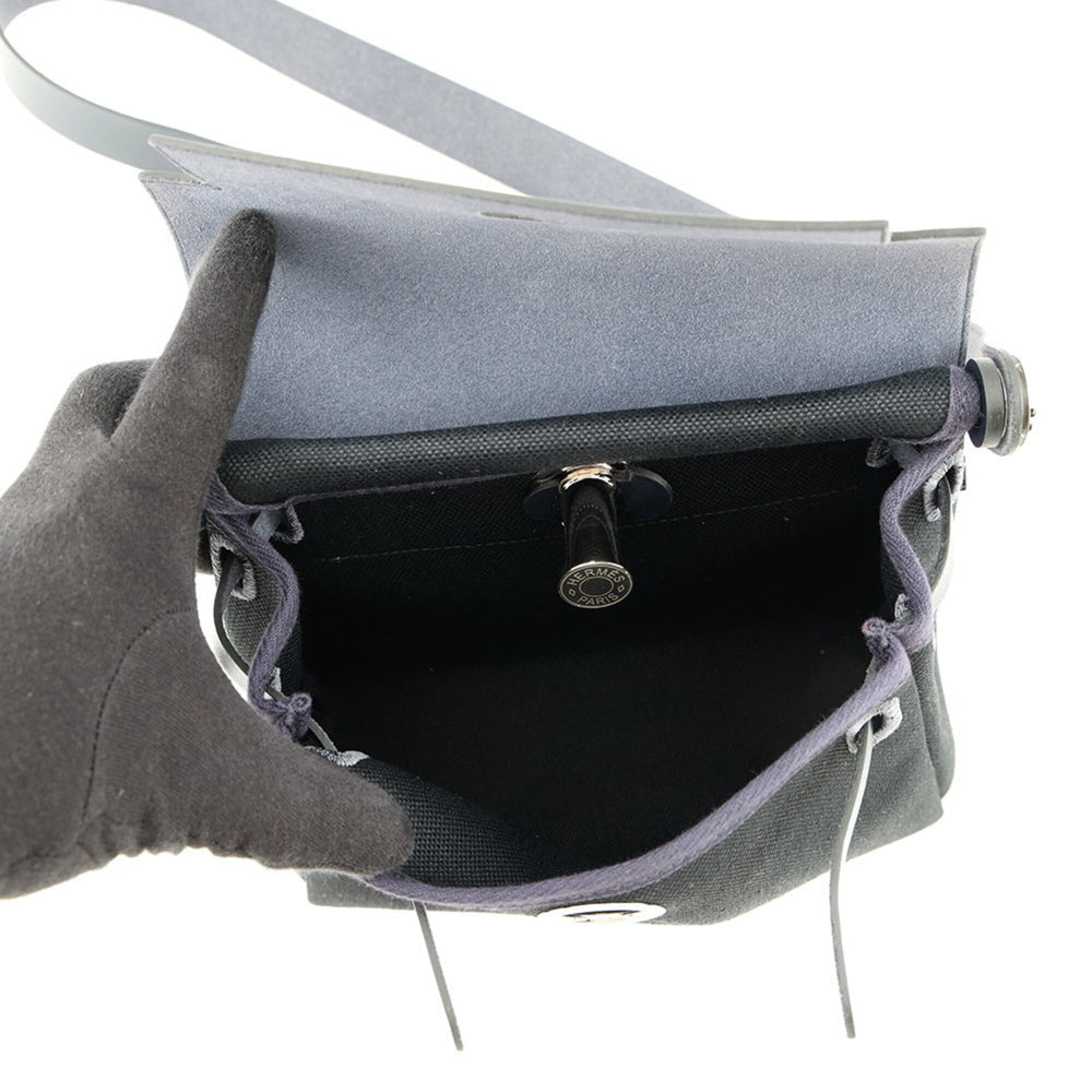 Hermes Shoulder Bag Herbag Zip Mini Black Blue Indigo Toile Military Vache Hunter K Stamp Handbag HERMES — Like New