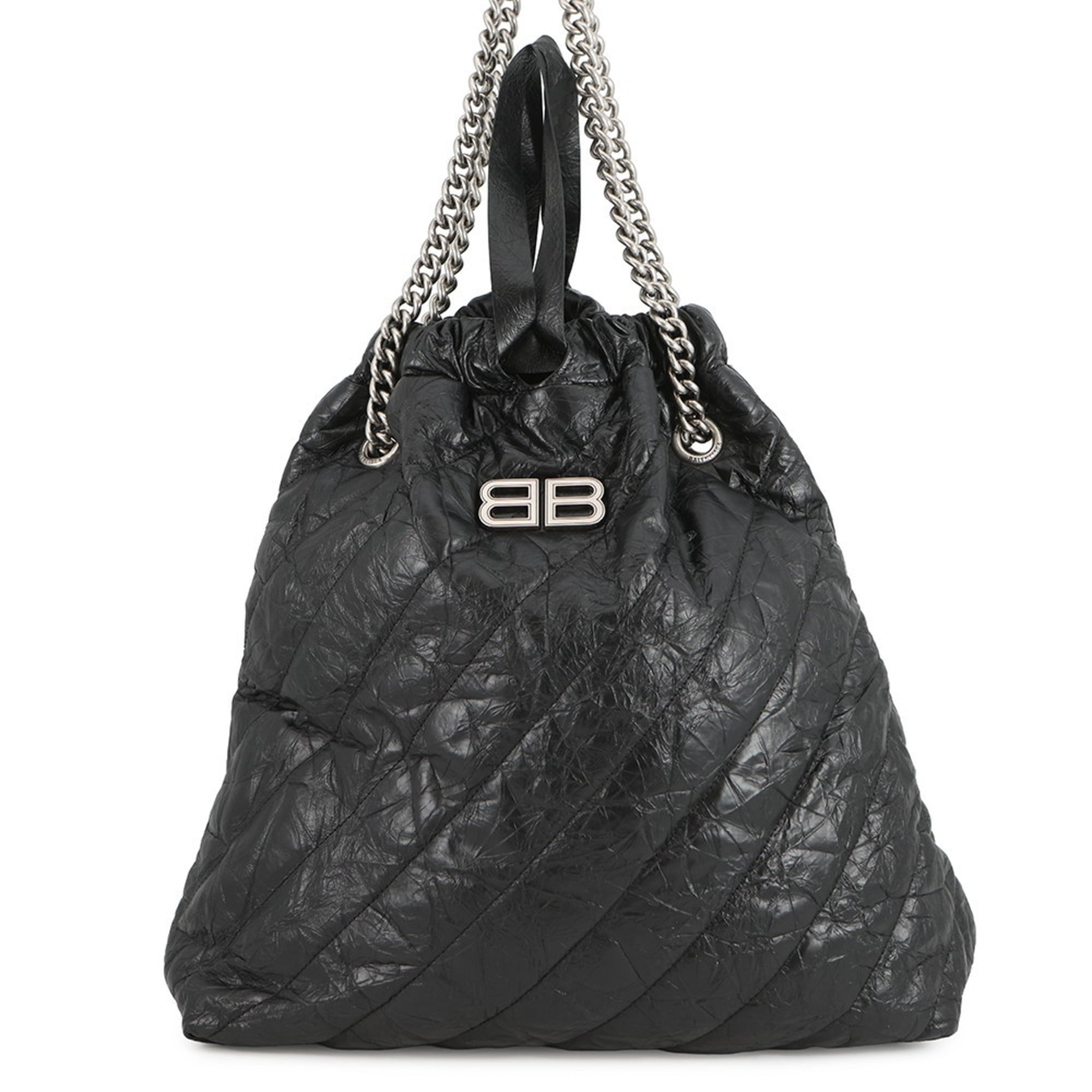 Balenciaga BB Chain Shoulder Bag in Crushed Quilted Calfskin Leather (742941) - Black