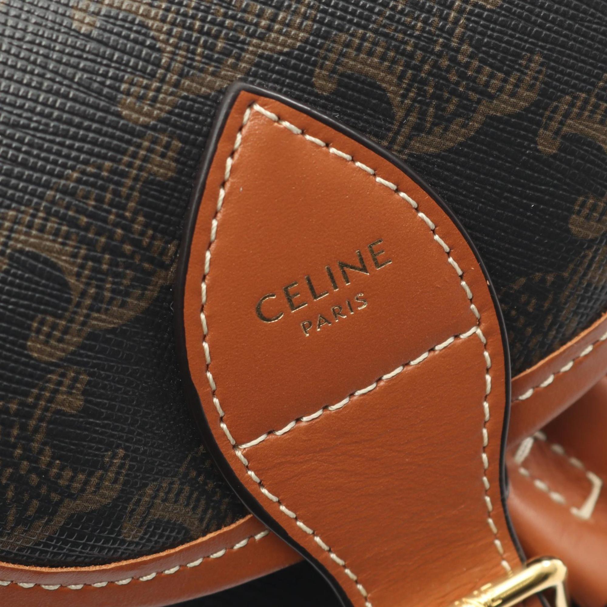 Celine Mini Folco Backpack Triomphe, Coated Canvas and Leather, Women's, Black Brown, 197662CAS.04LU