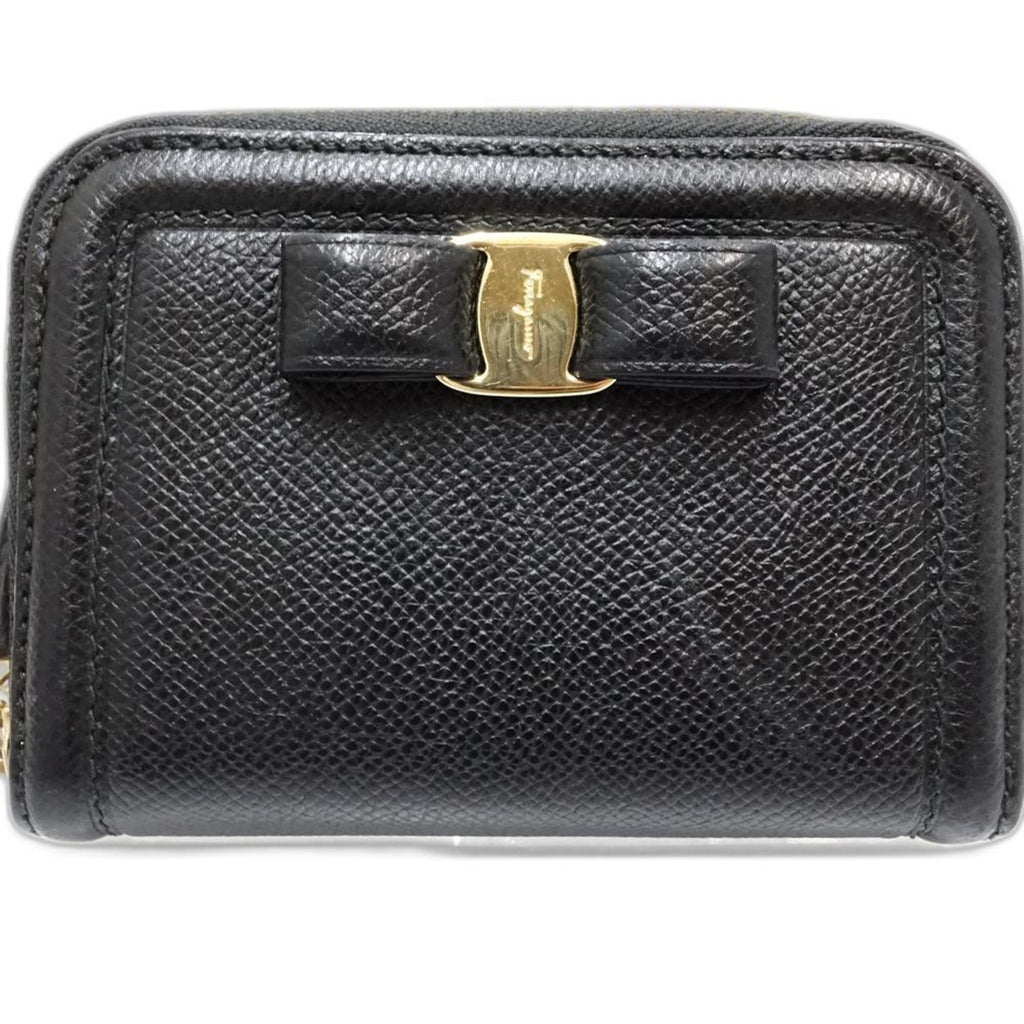 Salvatore Ferragamo Fiocco Vara Small Zip-Around Wallet in Black Leather, Women's, 181910