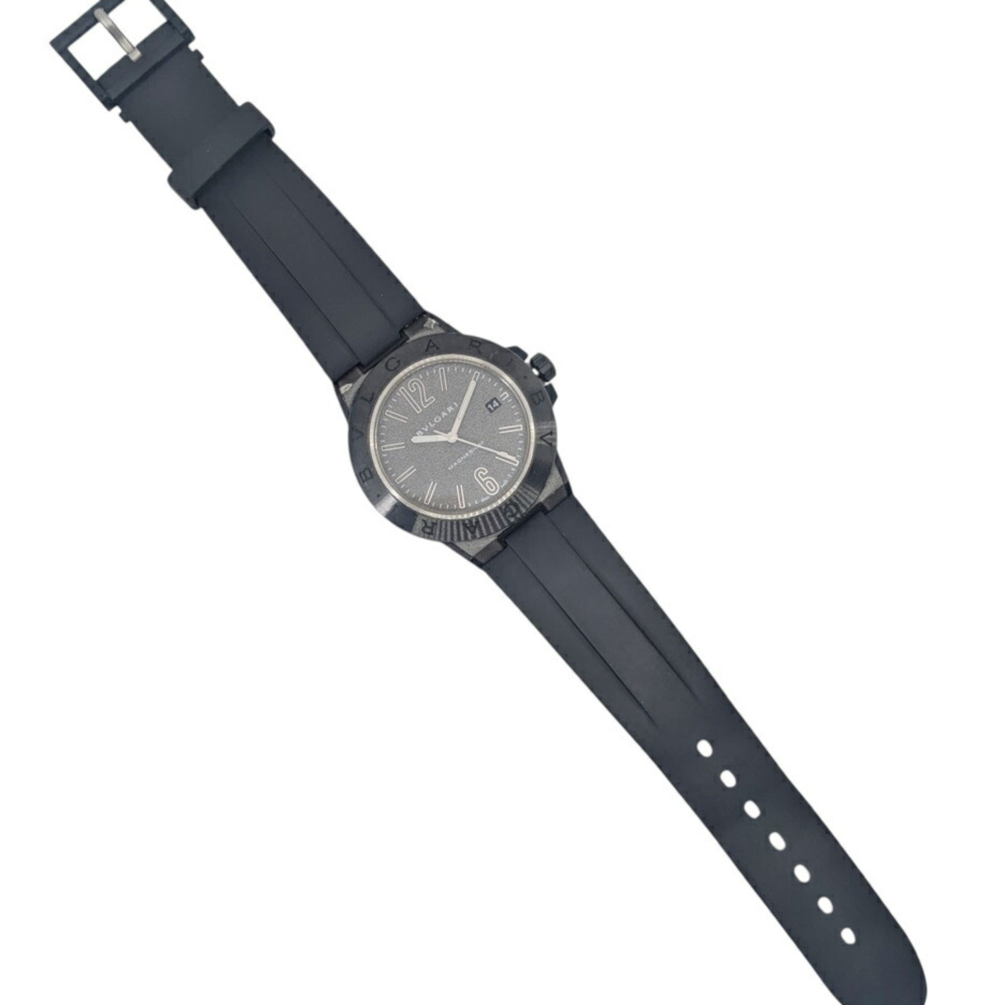 BVLGARI Diagono Magnesium Date Ceramic Gray Dial Rubber Black Automatic Men's Watch DG41SMC — Good