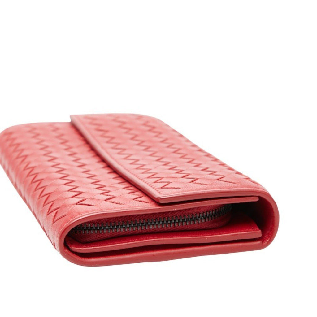 Bottega Veneta Intrecciato Long Wallet Red Leather Women's BOTTEGAVENETA