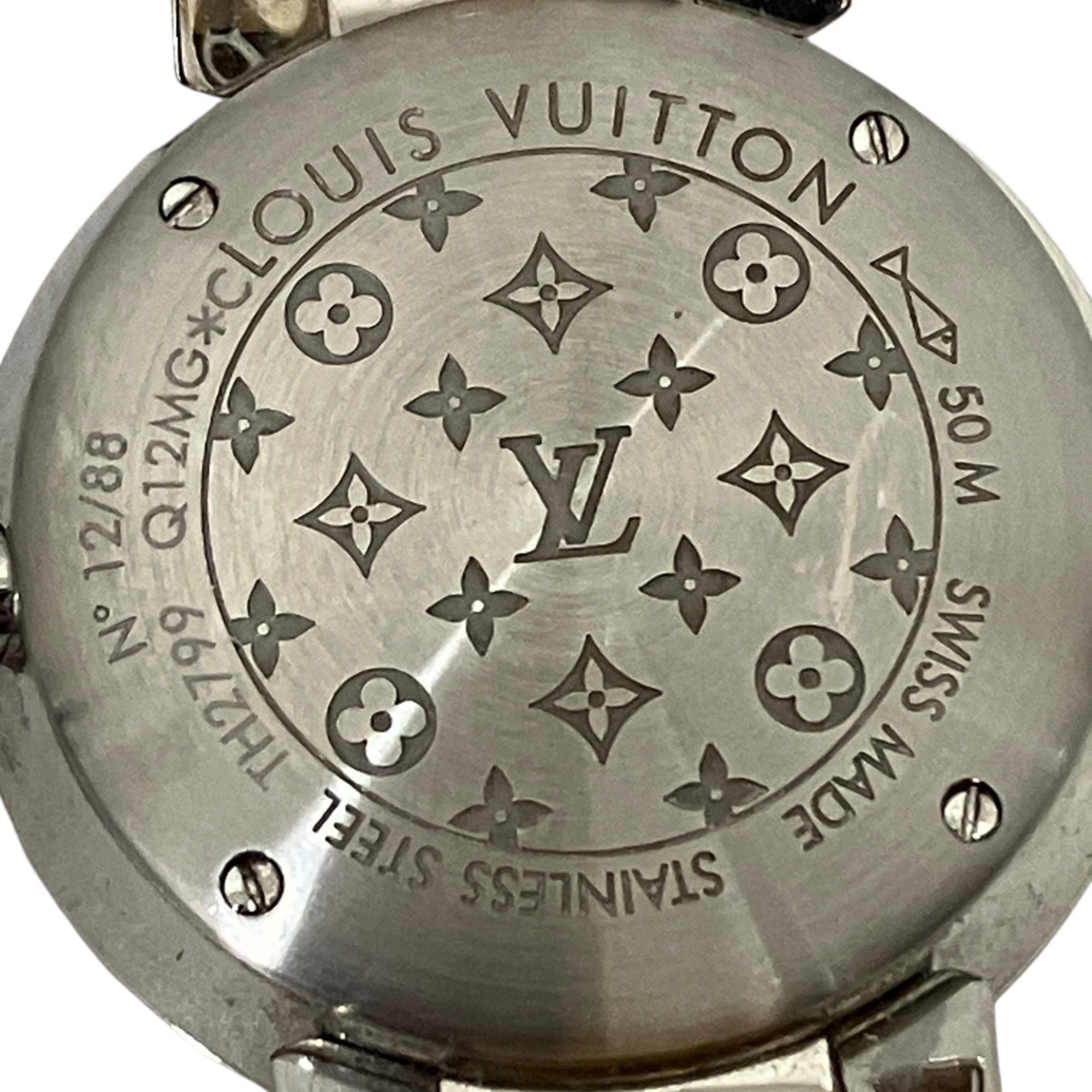 Louis Vuitton Tambour Monogram PM Watch, Verny, Total Weight 36.3g, Stainless Steel, Genuine Leather Strap, Quartz Movement, White Dial, Q12MG — Good