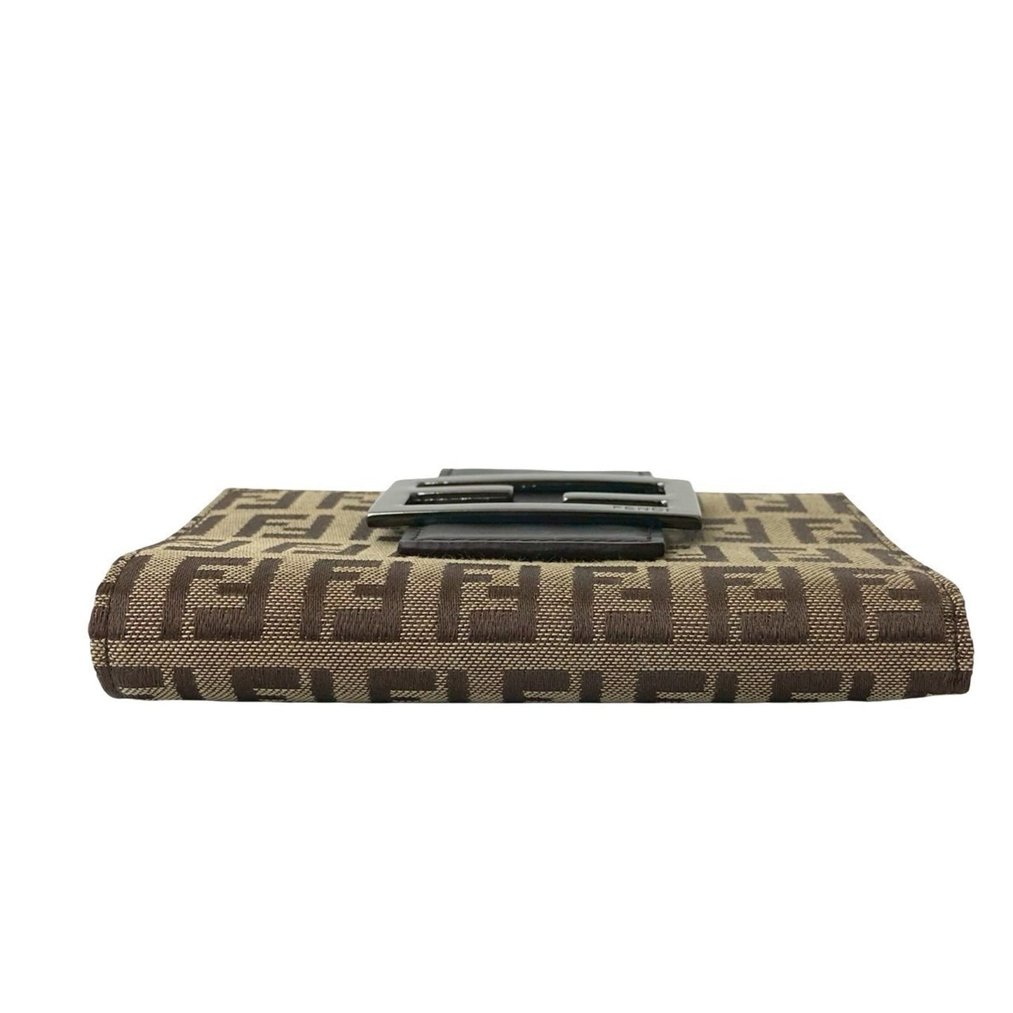 FENDI Zucchino FF Logo Leather Canvas Bifold Wallet Mini Brown 317-7