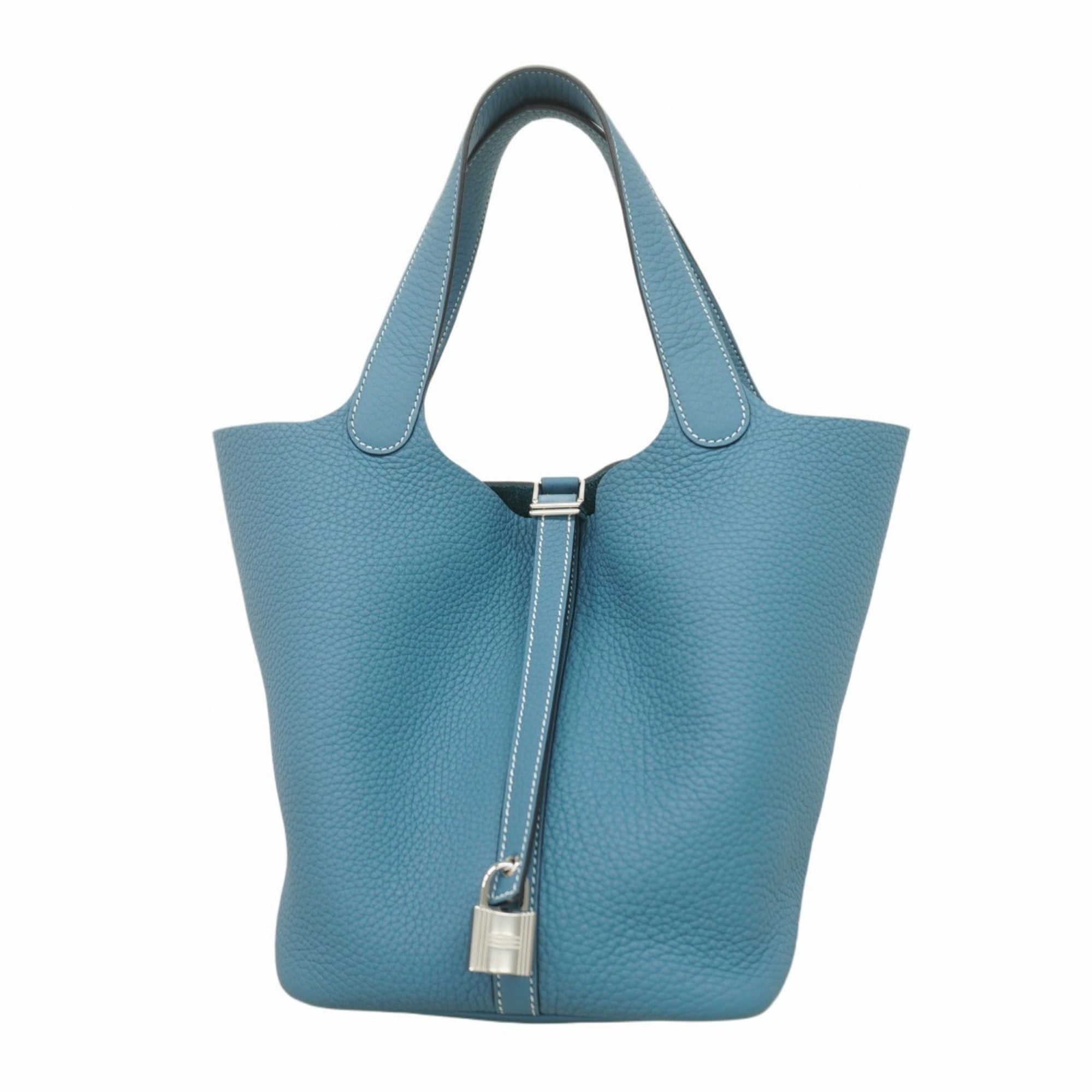 Hermes Hermès Picotin Lock MM Handbag in Taurillon Clemence New Blue Jean, Women's, B Stamp, P2326857