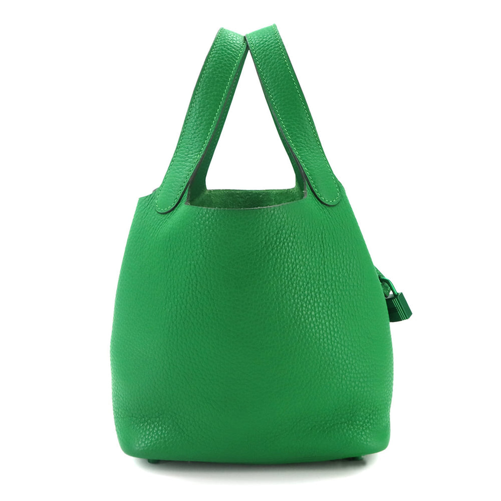 Piko Hermes Picotin Lock PM Monochrome Handbag, So Green, Taurillon Clemence Leather, Bamboo, Z Stamp — Like New