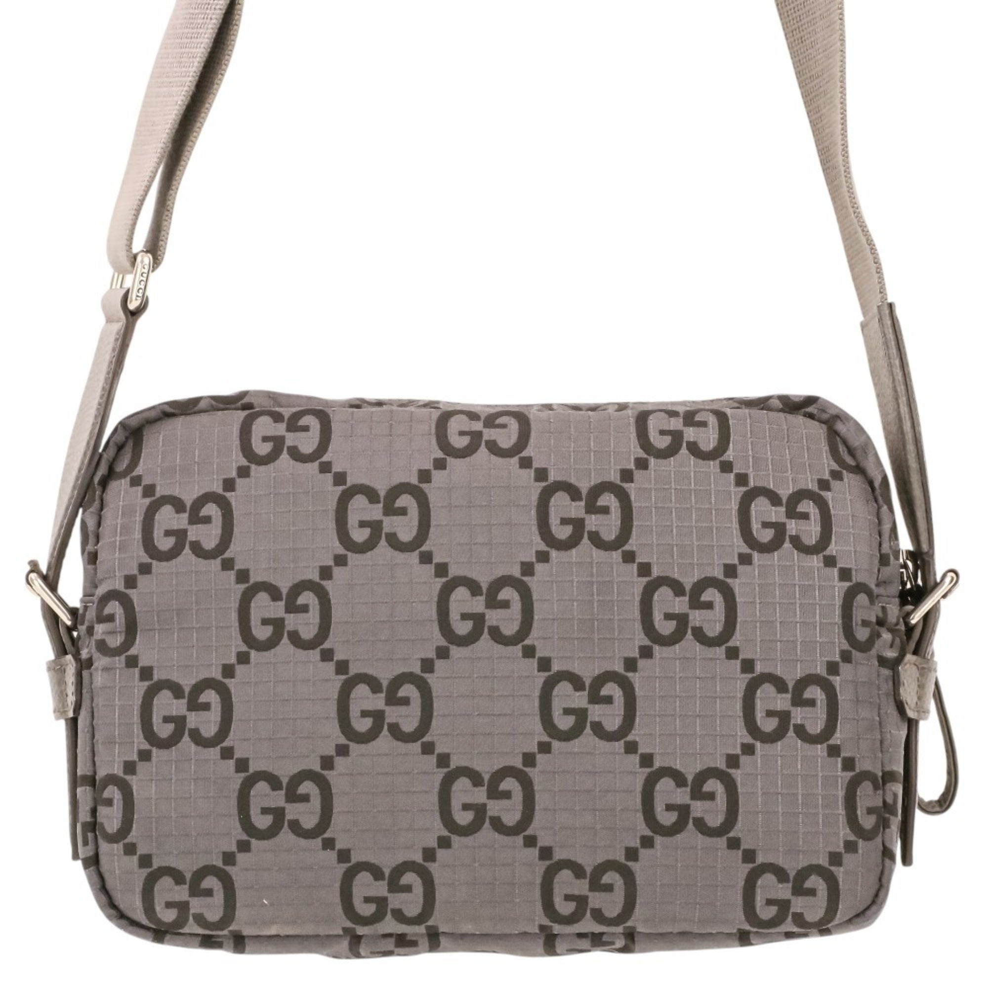 GUCCI ECONYLON GG Polyester Shoulder Bag, Medium, 767931 520981, Gray, Men's/Women's — Like New