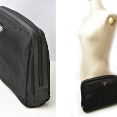 PRADA Pouch Travel Clutch VELA Nylon Black — Like New