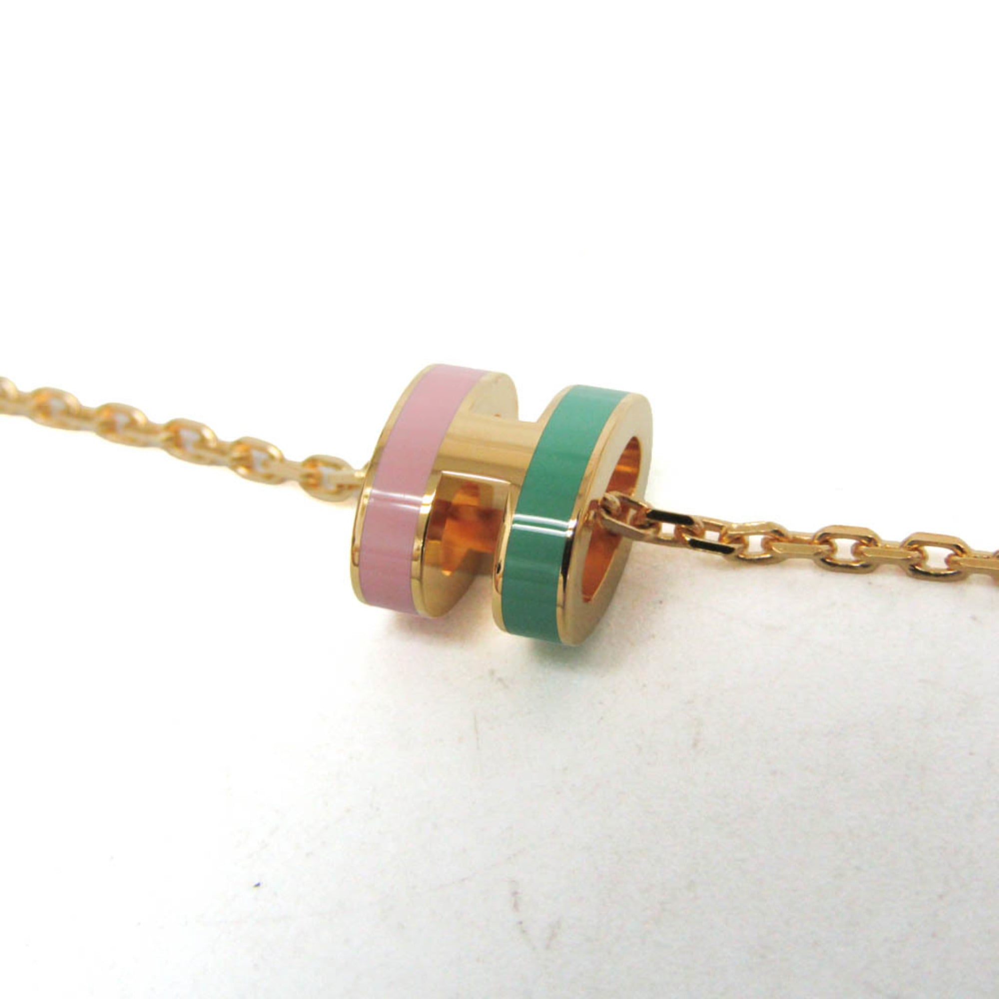 Hermes Pop H Mini Metal Men,Women Fashion Pendant Necklace (Green,Pink) — Like New