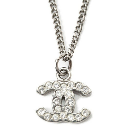 Chanel Necklace Pendant CHANEL Coco Mark CC Rhinestone Silver White