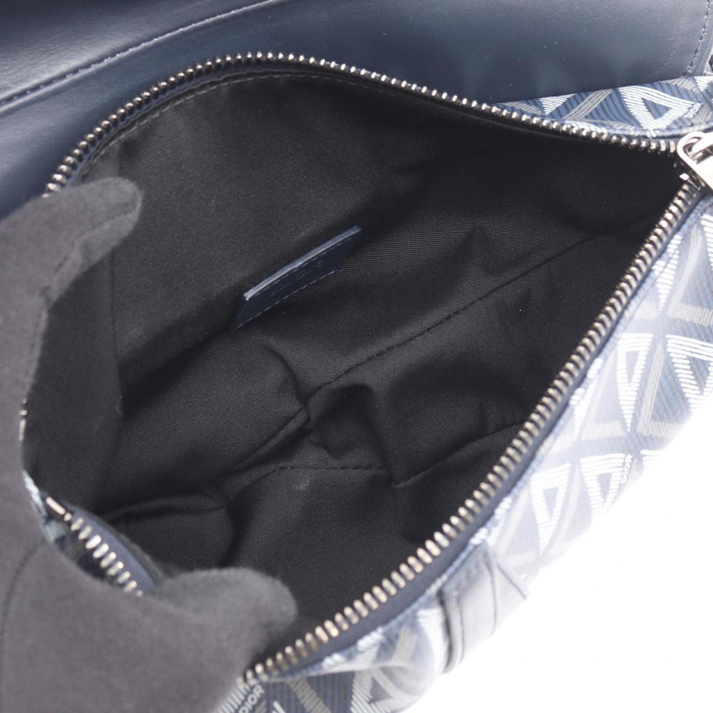 Christian Dior Dior CD Diamond Saddle Bag, Waist Body Handbag, Coated Canvas and Leather, Men's, Navy Blue, Multicolor