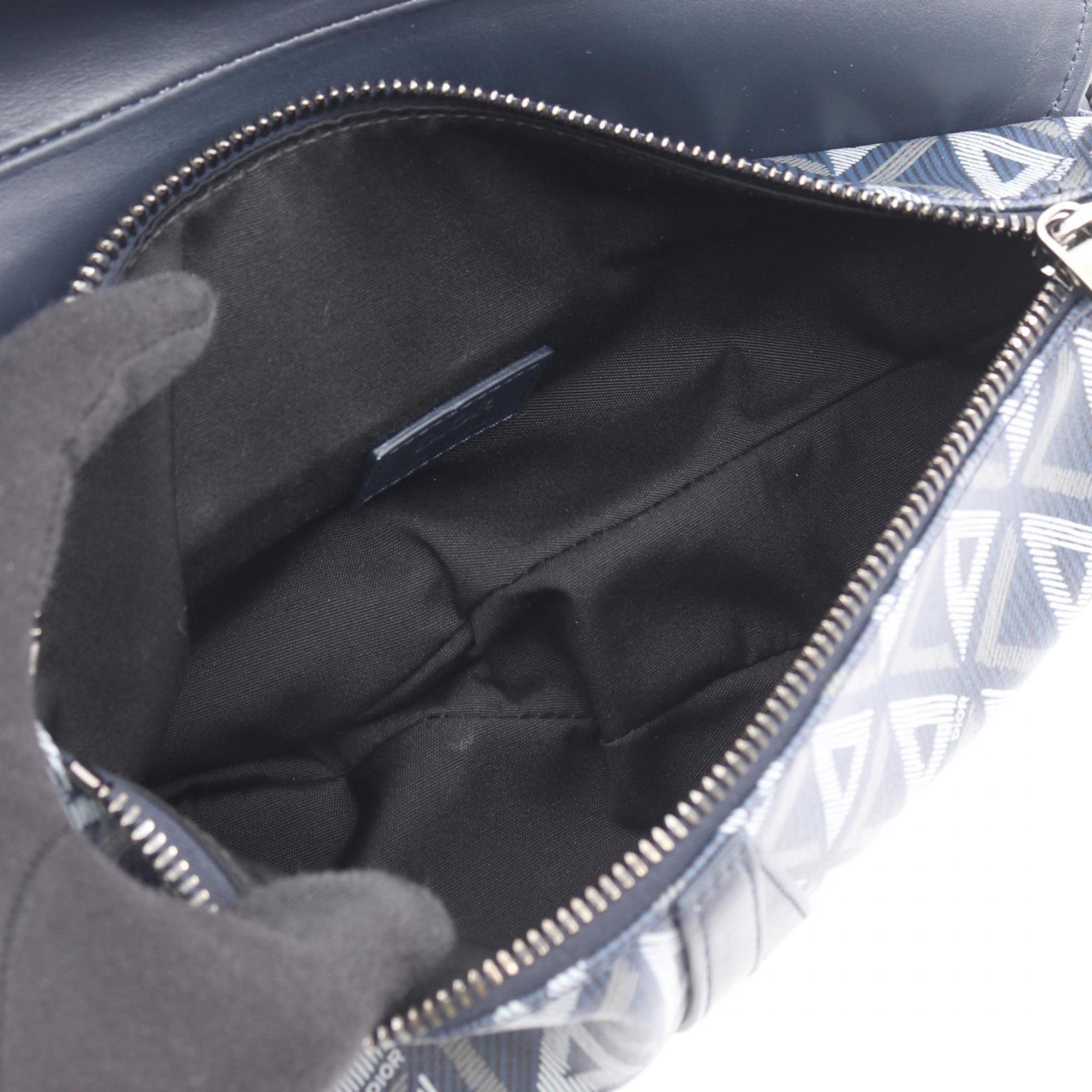 Christian Dior Dior CD Diamond Saddle Bag, Waist Body Handbag, Coated Canvas and Leather, Men's, Navy Blue, Multicolor