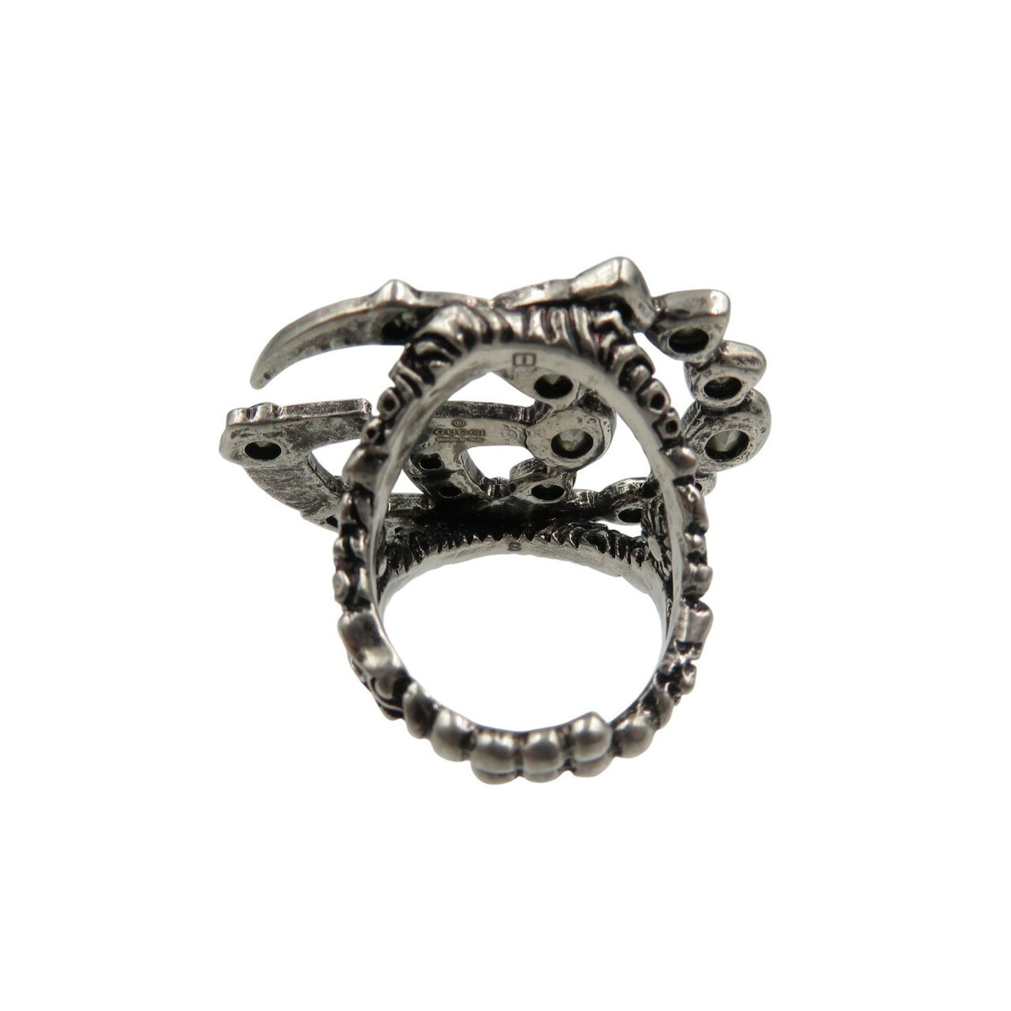 Gucci Marmont GG 529050 S size rhinestone metal silver ring 0606GUCCI