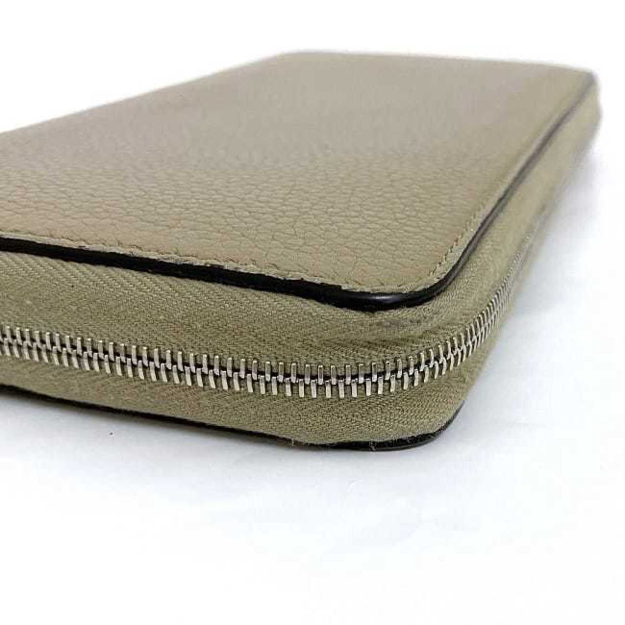 CELINE Round Long Wallet Beige Red Silver Leather Zip Ladies