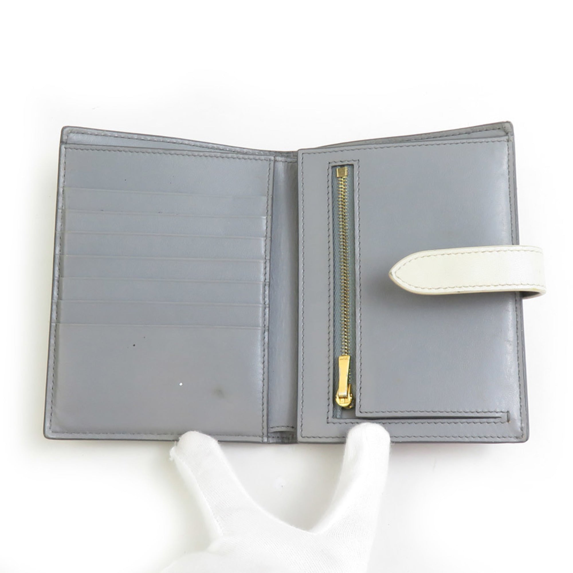 CELINE Bi-fold Wallet Medium Strap Leather Gray x Ivory Women's h31246a