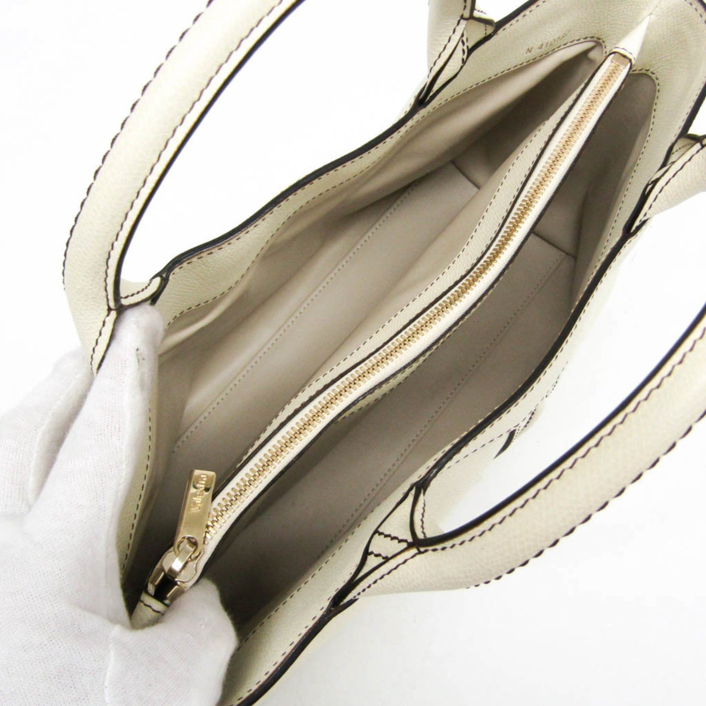 Valextra V5U41 J Bag Women's Leather Handbag Off-white