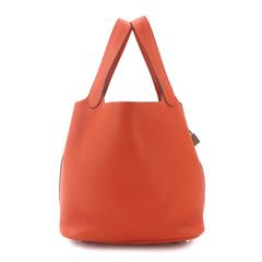 Piko Hermes Picotin Lock 22 MM Handbag, Taurillon Clemence Leather, Terre Batue, X Stamp, Silver Hardware — New - Store Return